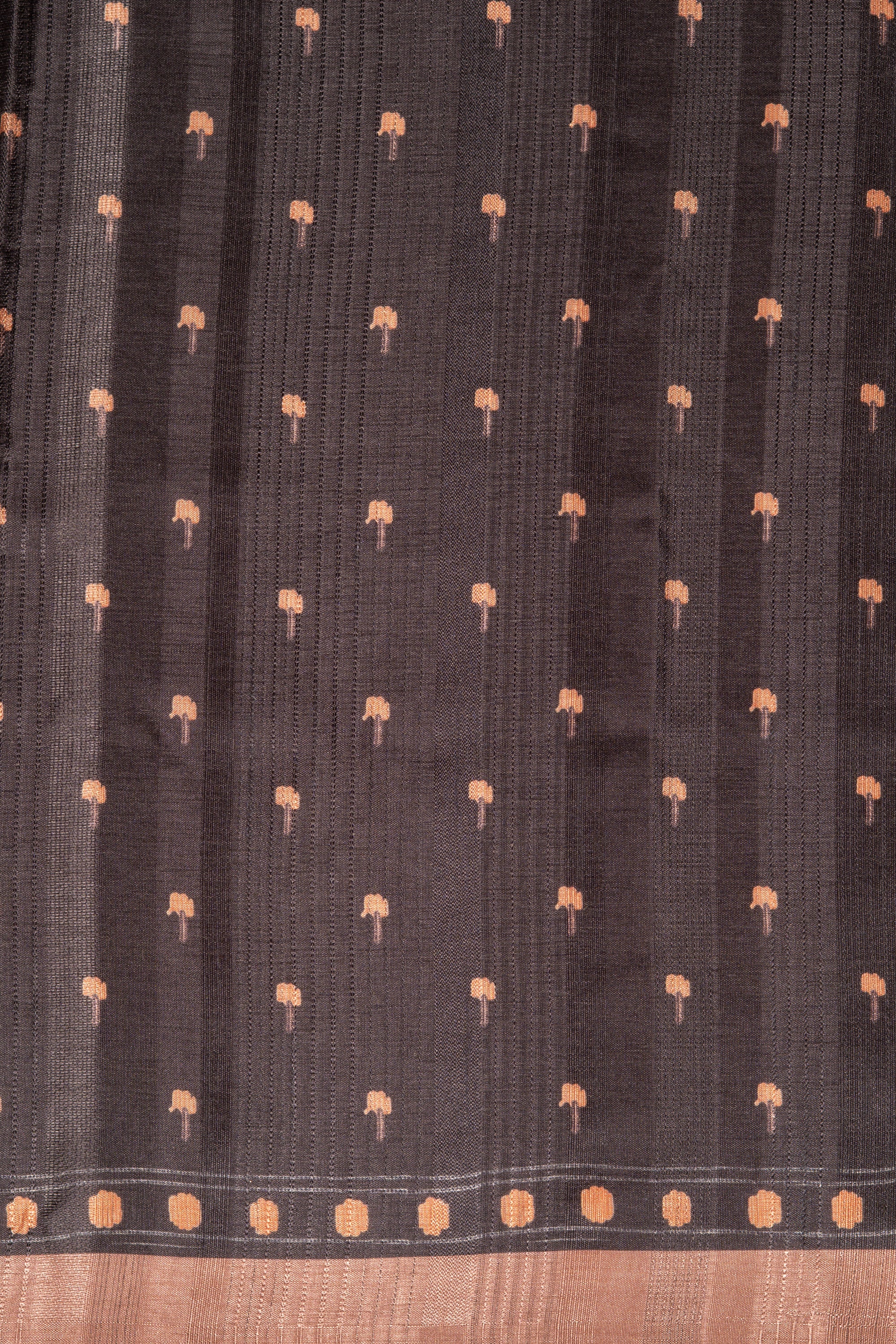 Dark Grey Tussar Silk Saree with Ajrak Print