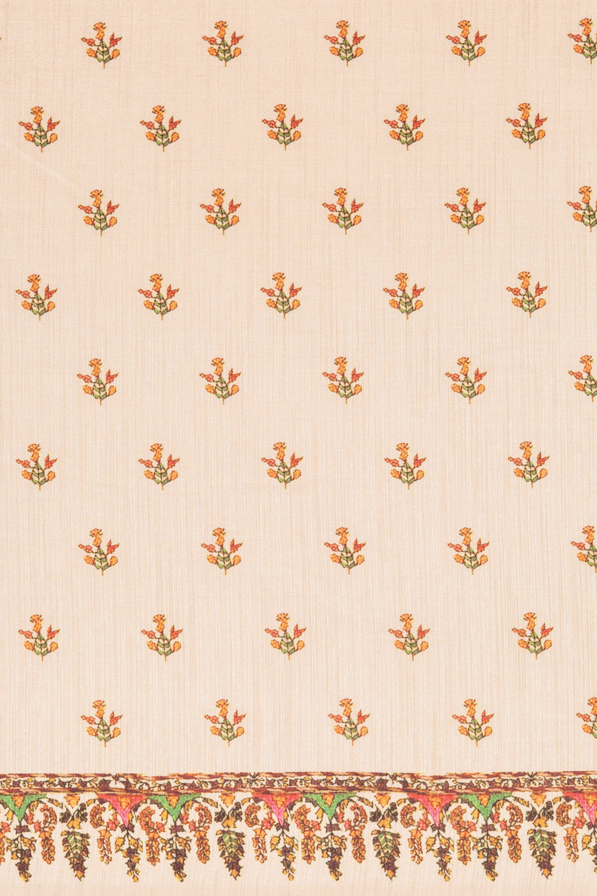 Cream Tussar Silk Saree with Block Print