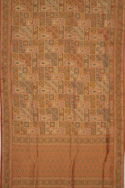 Orange and Pink Dola Silk Saree with Block Print