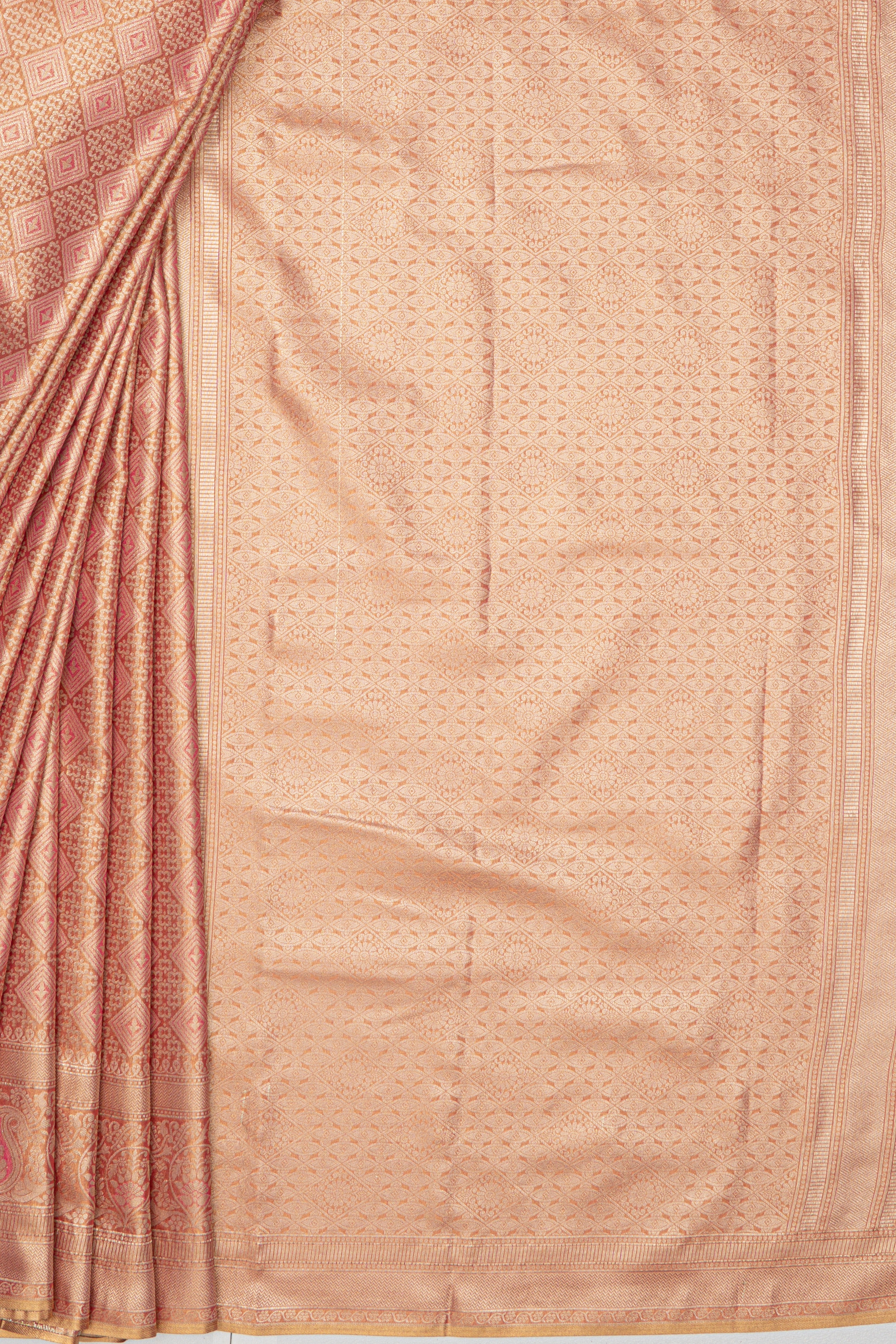 Pastel Pink Tissue Silk Kanjivaram Brocade Saree
