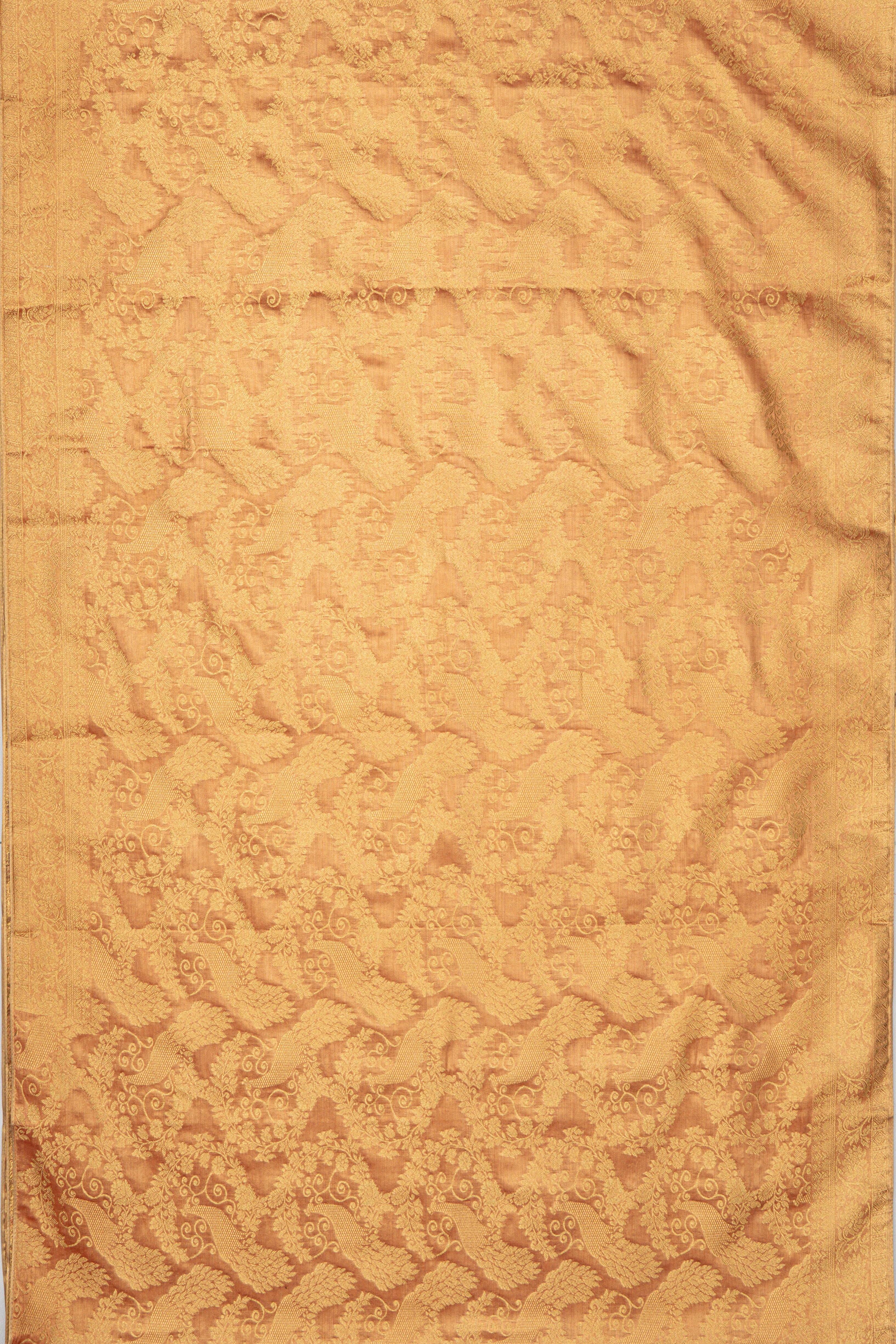 Orange Tissue Silk Kanjivaram Brocade Saree