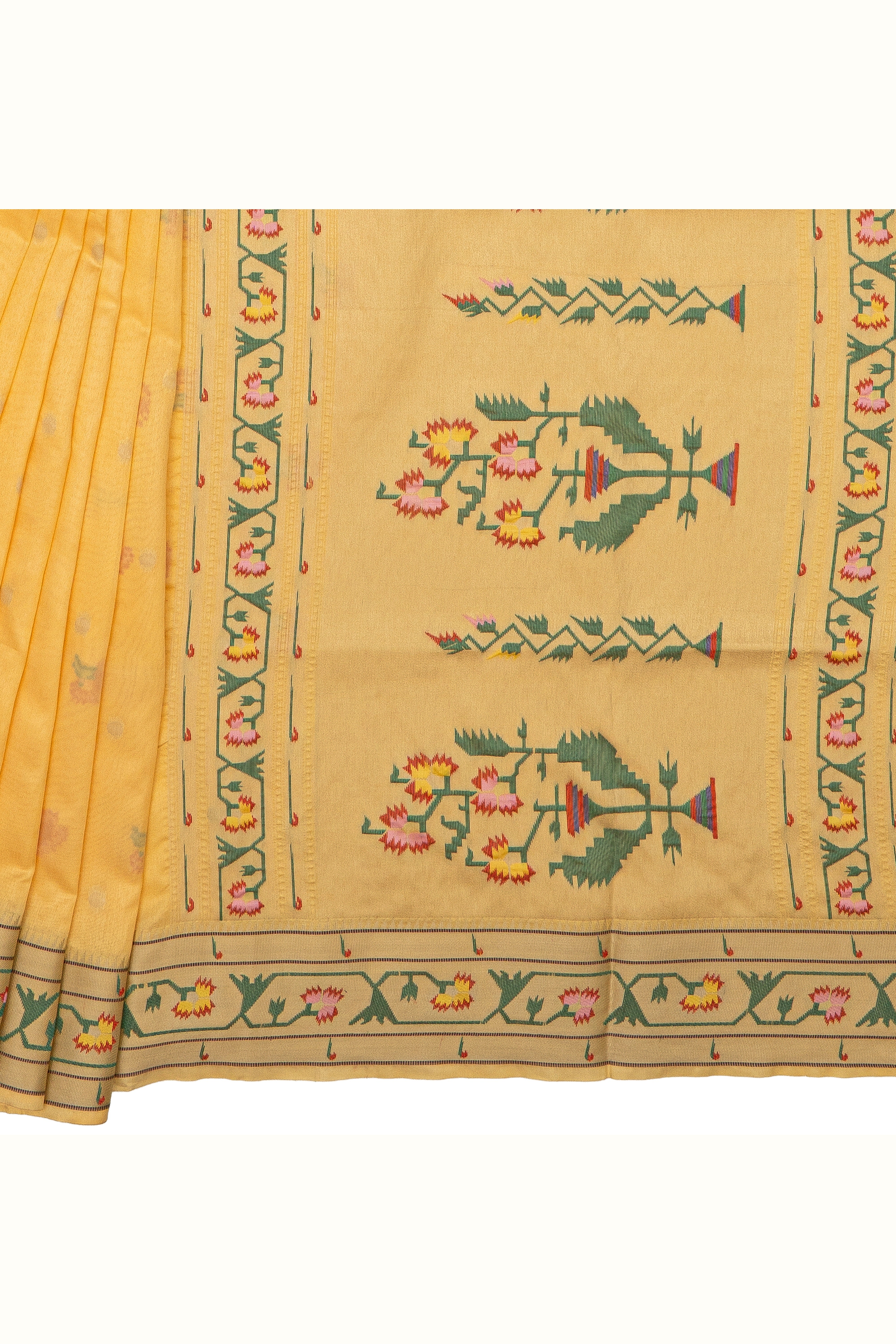 Yellow Tussar Silk Paithani Saree with Asawali Border