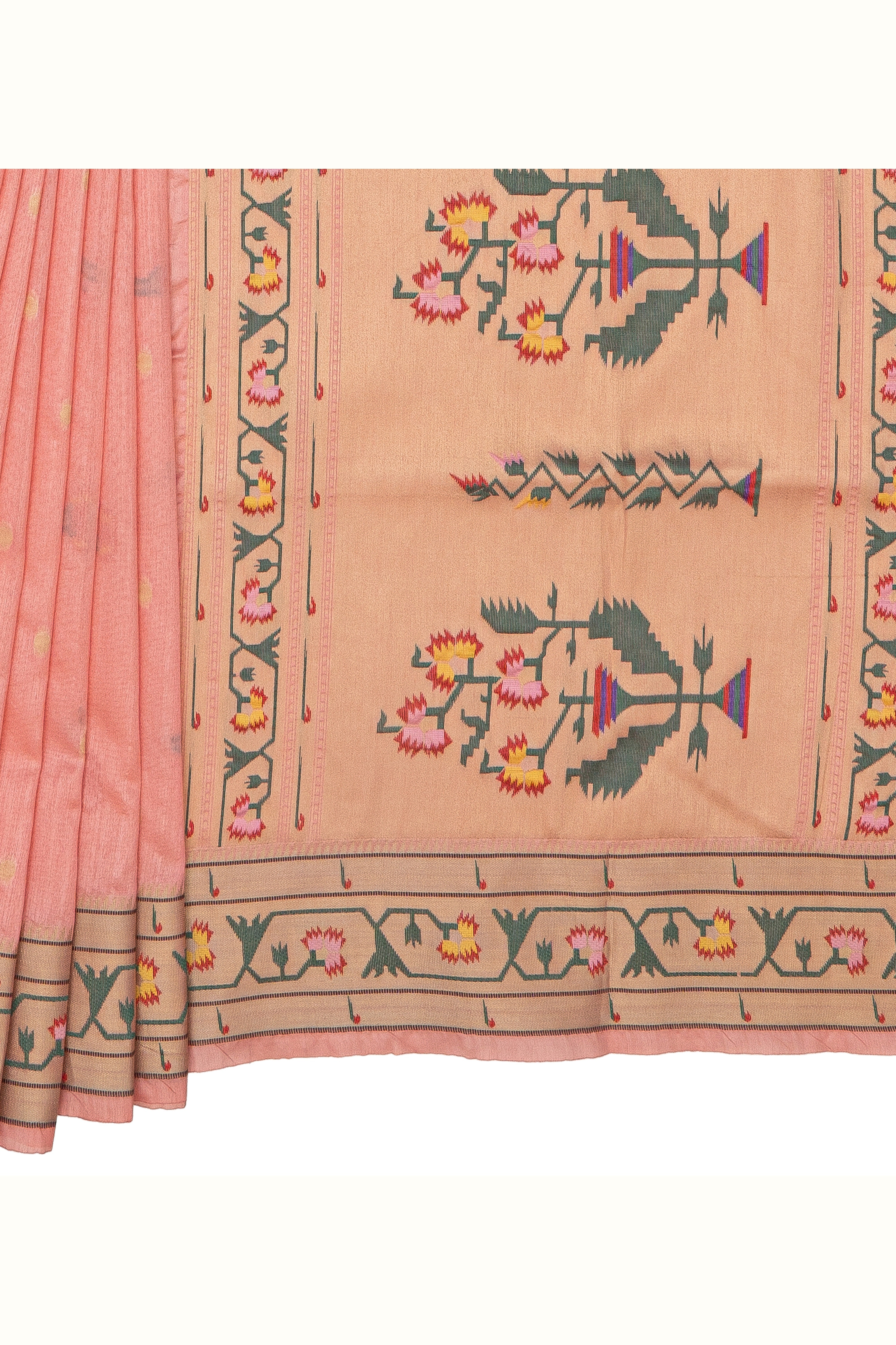 Pink Tussar Silk Paithani Saree with Asawali Border