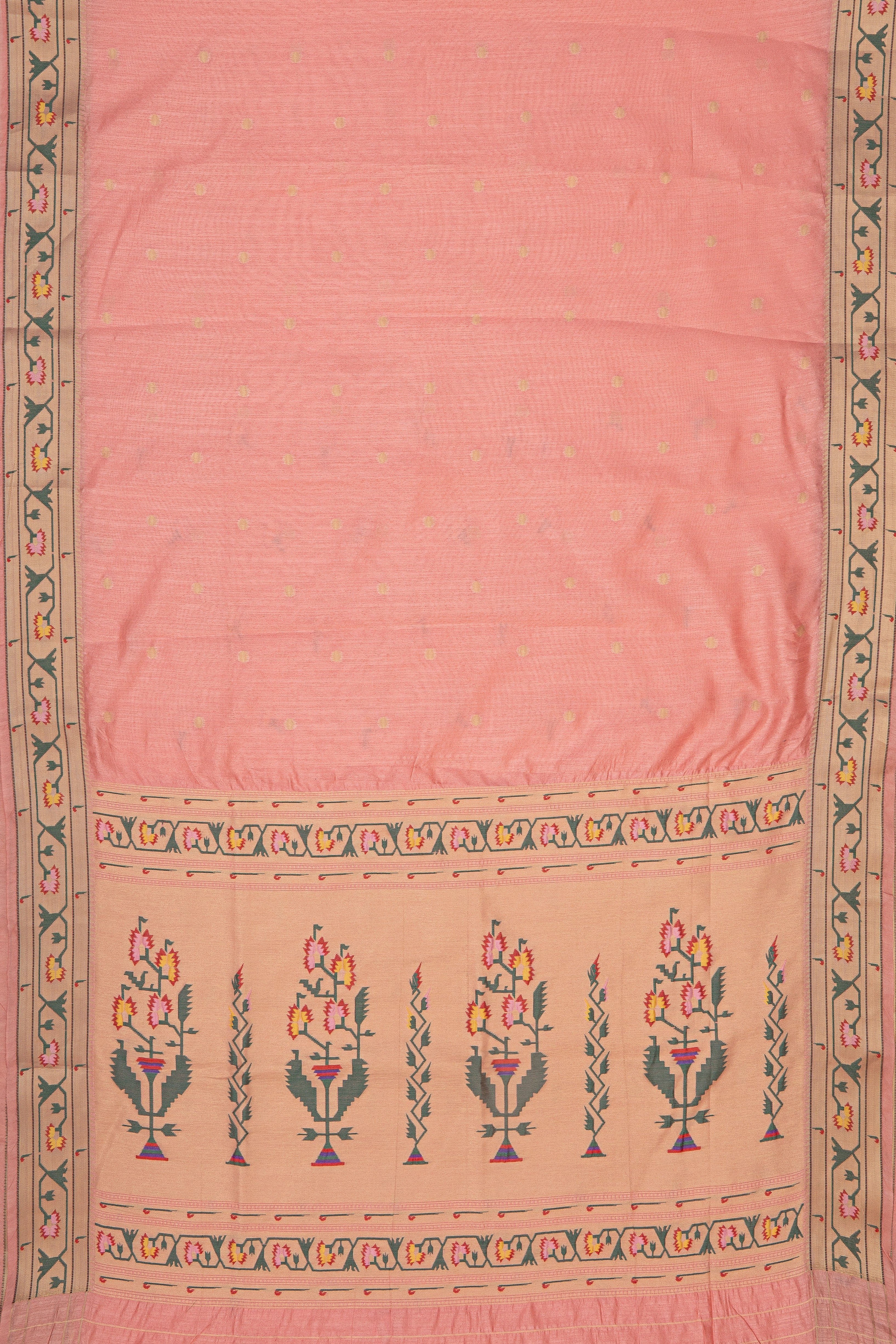 Pink Tussar Silk Paithani Saree with Asawali Border