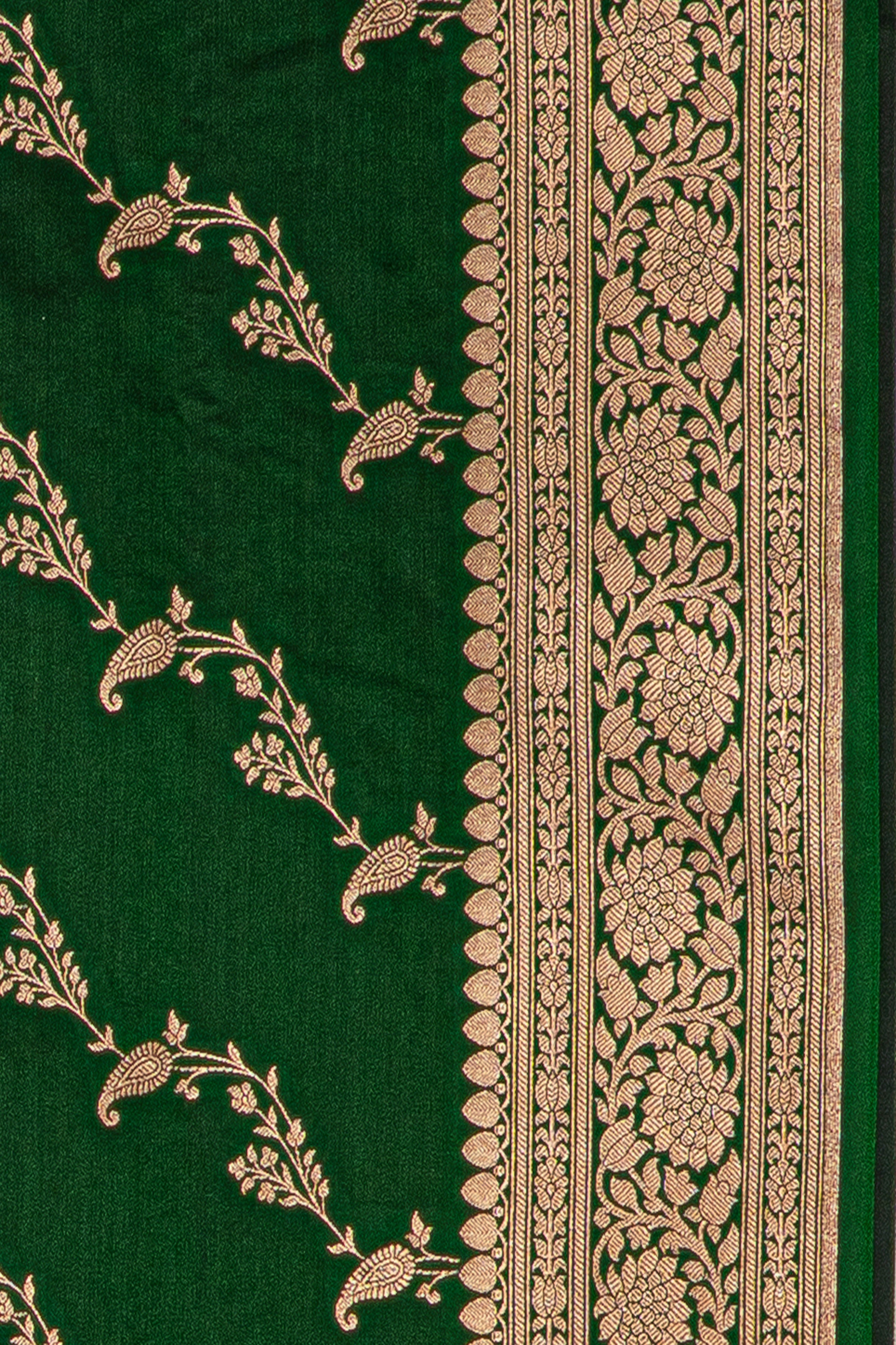 Bottle Green Soft Silk Banarasi Saree with Jaal pattern