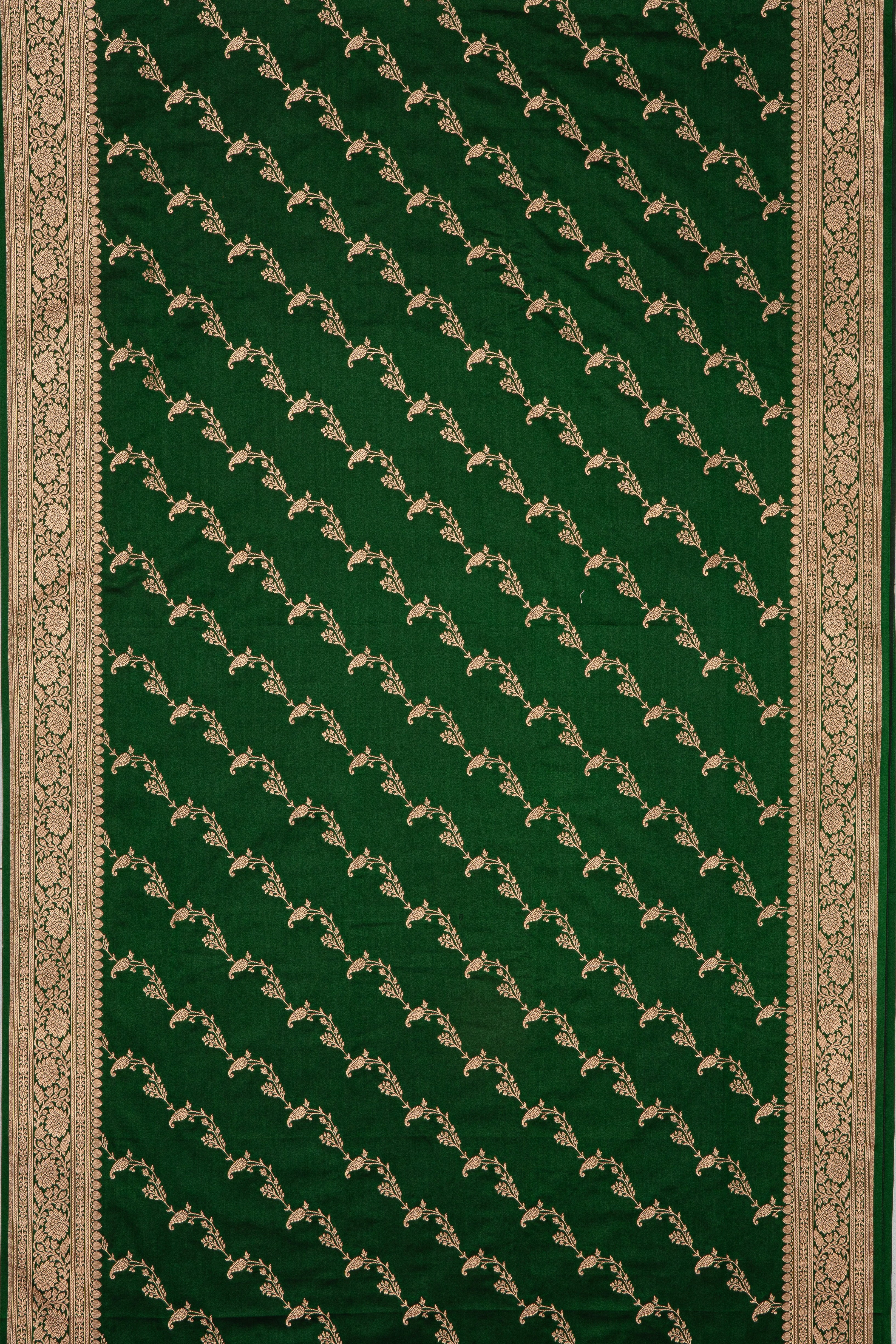 Bottle Green Soft Silk Banarasi Saree with Jaal pattern