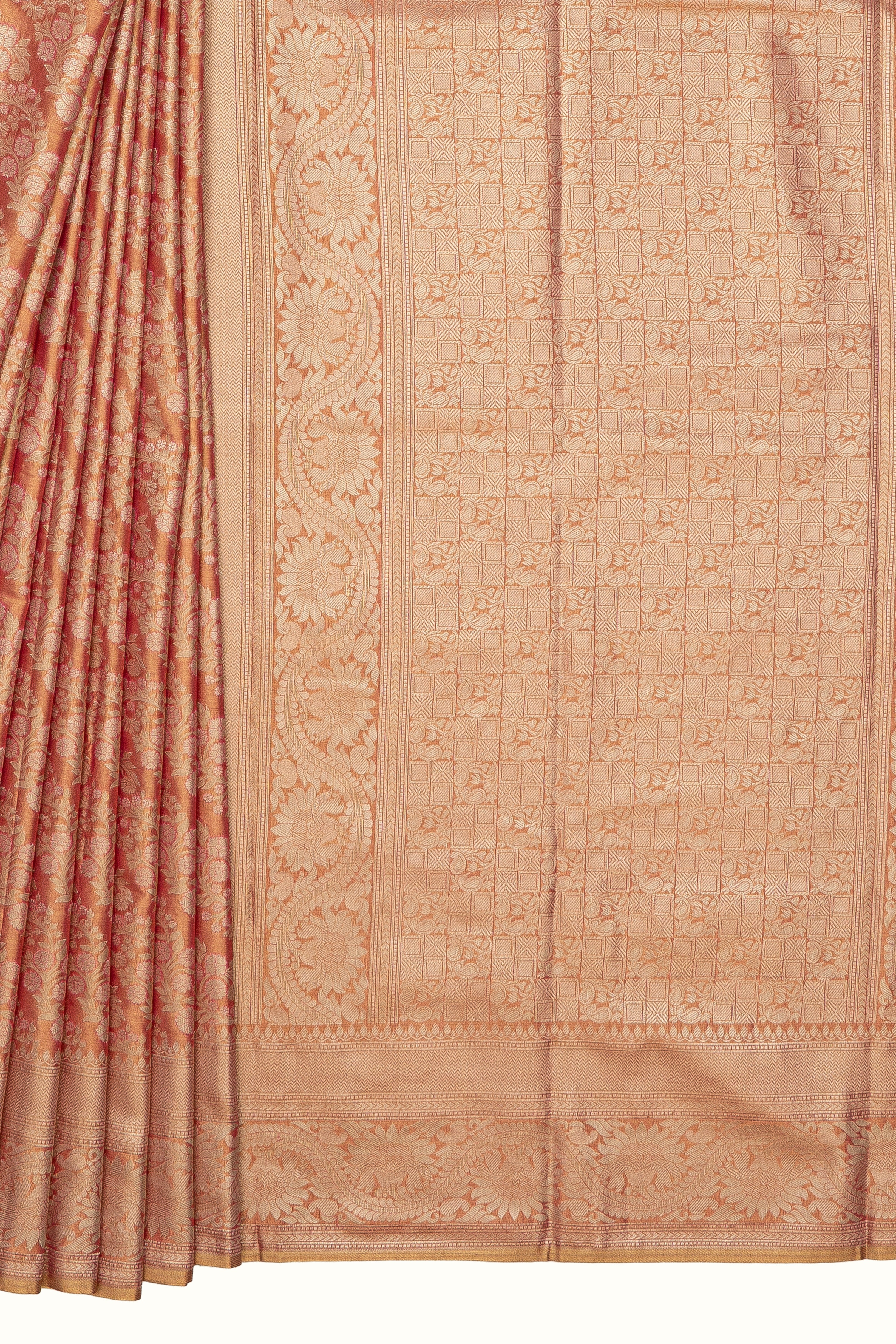 Rose Gold Tissue Silk Saree with Veil pattern