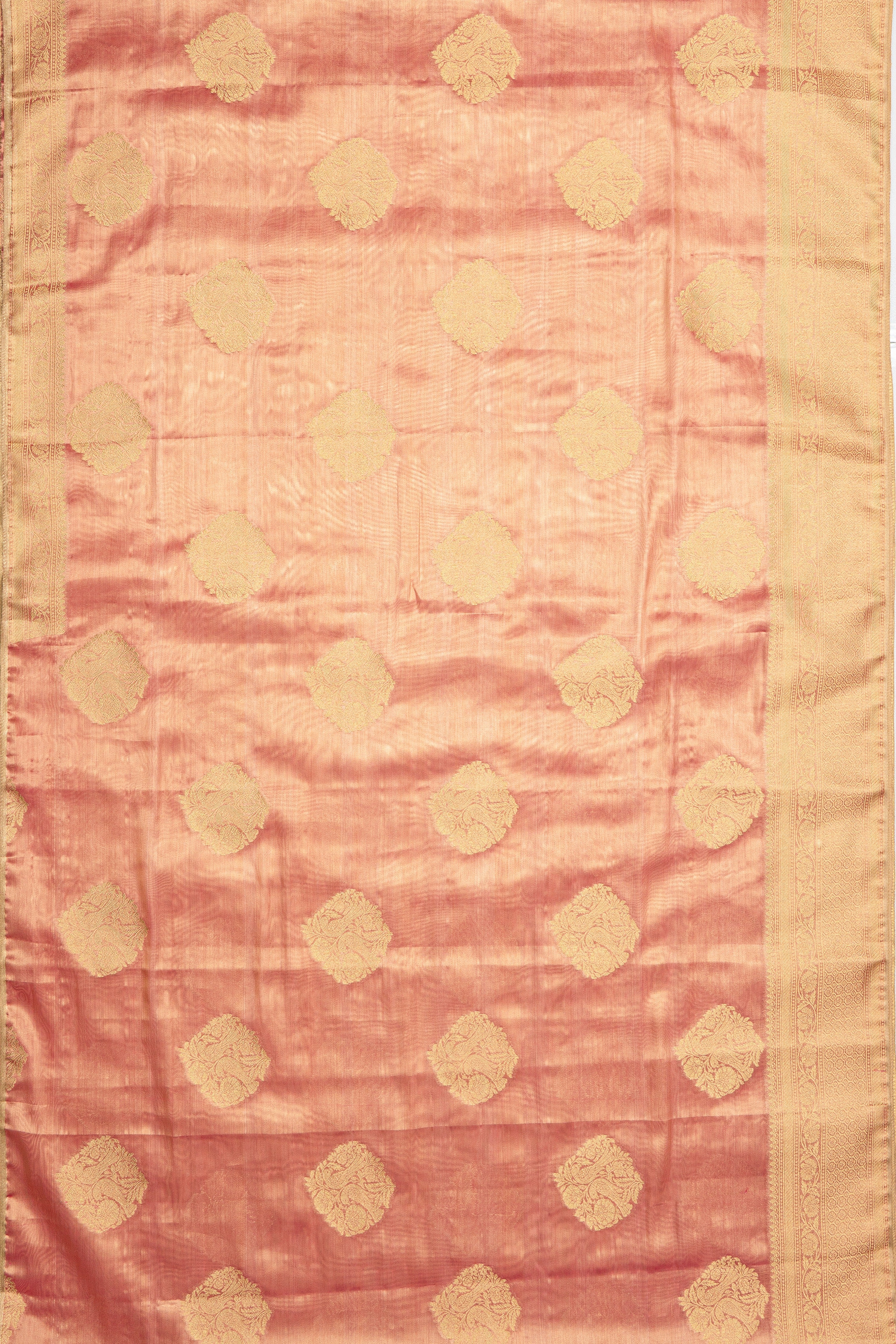 Rose Gold Tissue Silk Saree with Gold Zari motifs