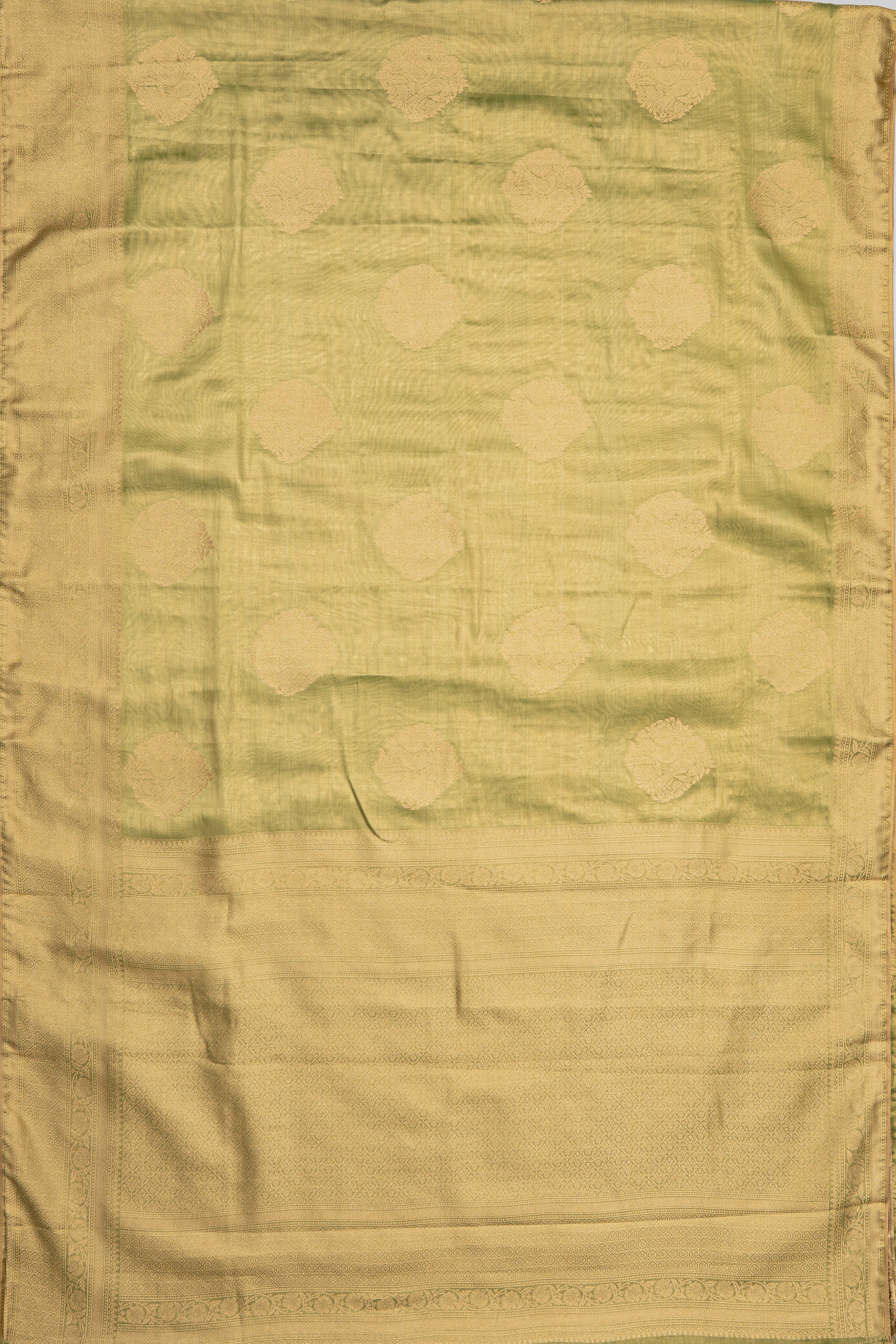 Green Tissue Silk Saree with Gold Zari motifs
