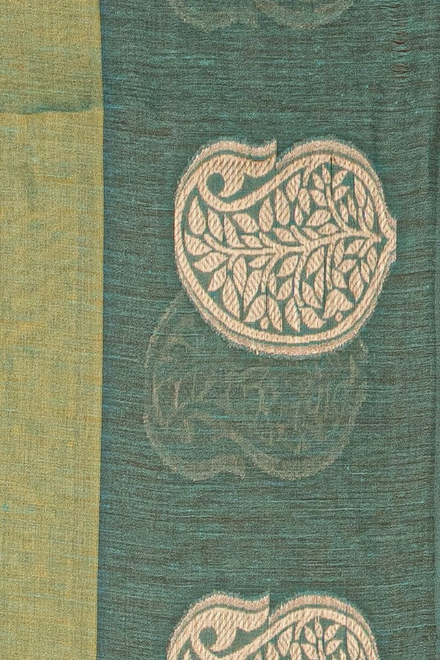 Green Tissue Silk Saree with contrast Forest Green border