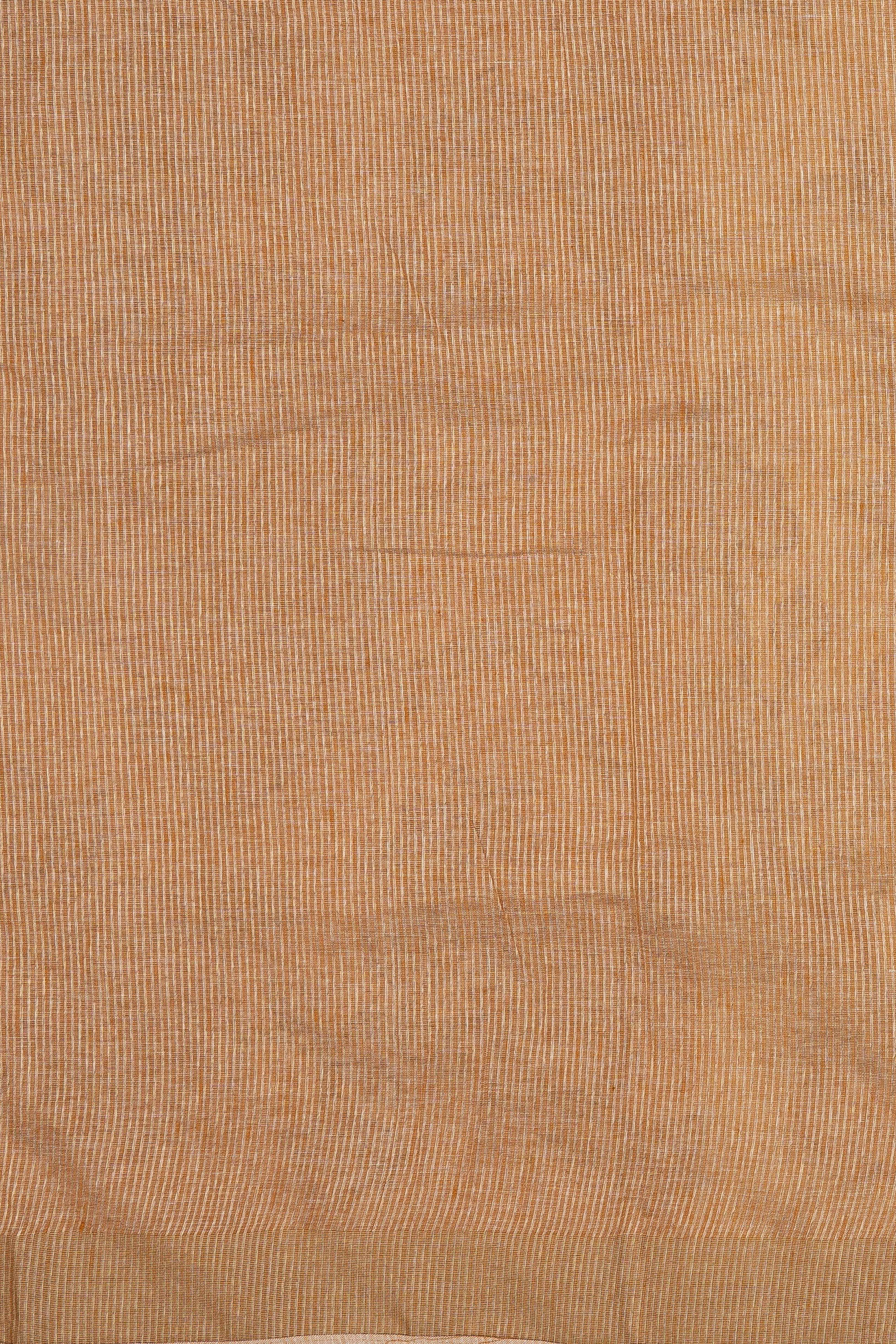 Beige Jute Silk Saree with Floral Patchwork and Brown contrast