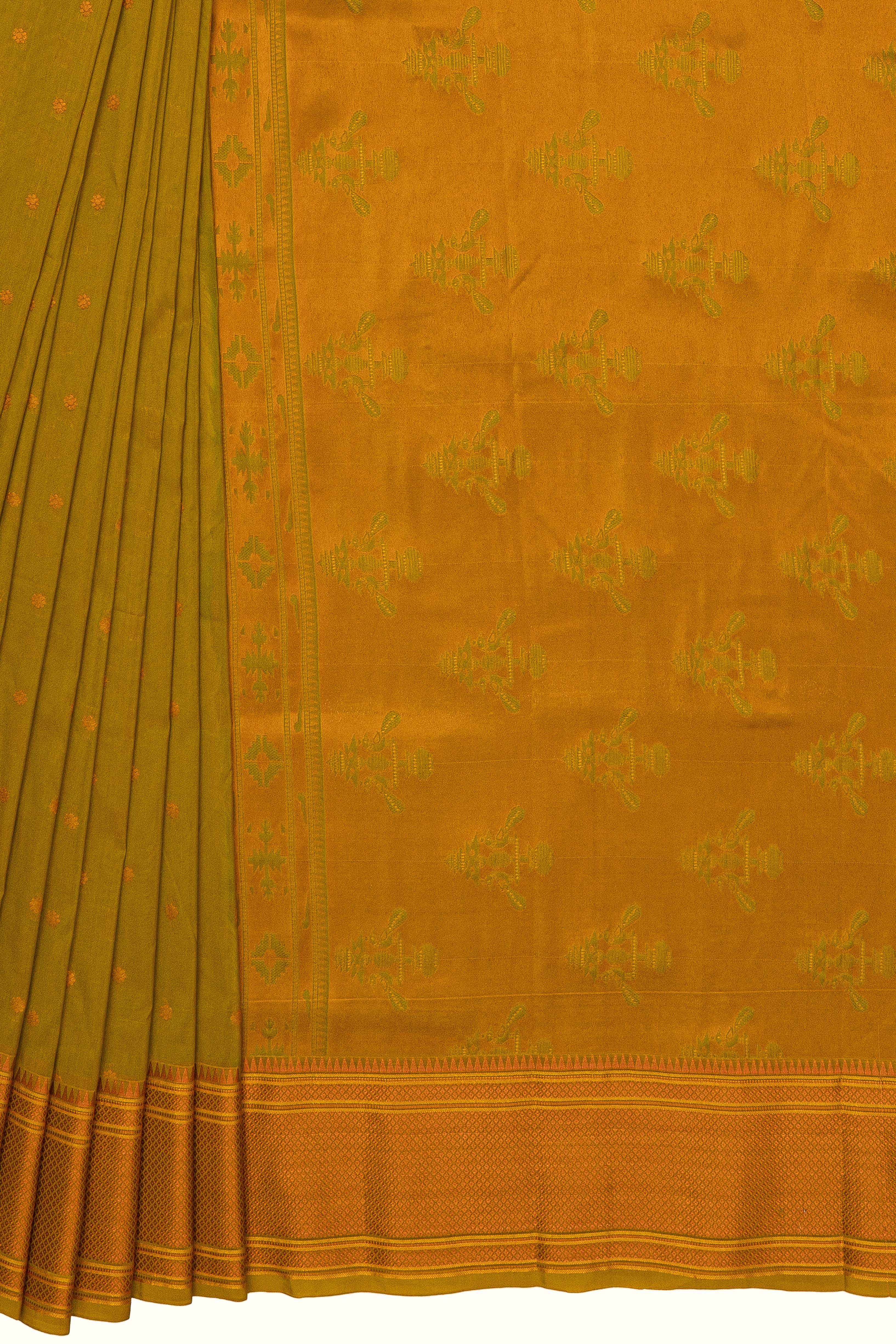 Lime Green Apurva Silk Paithani Saree with Self border
