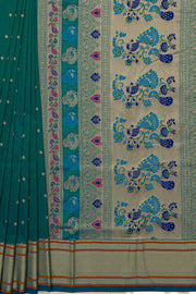 Peacock Blue Apurva Silk Paithani Saree with Self border
