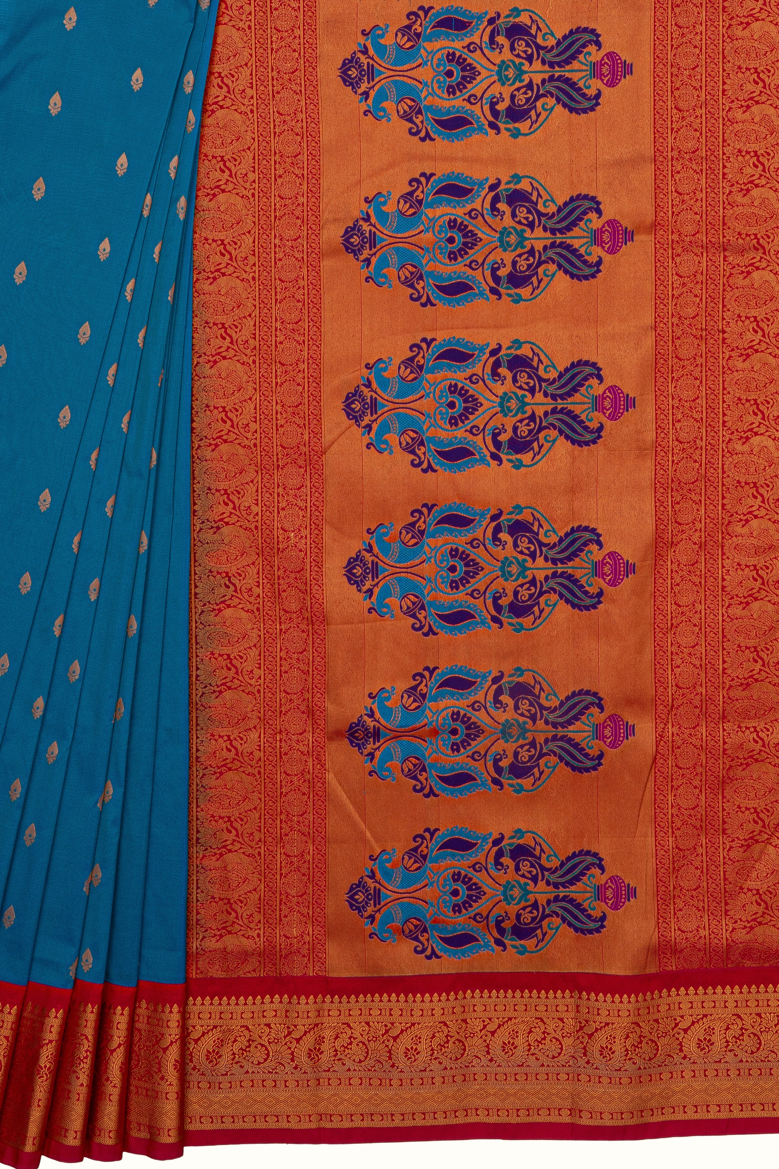 Blue Apurva Silk Kadiyal Paithani Saree with Rani Pink border
