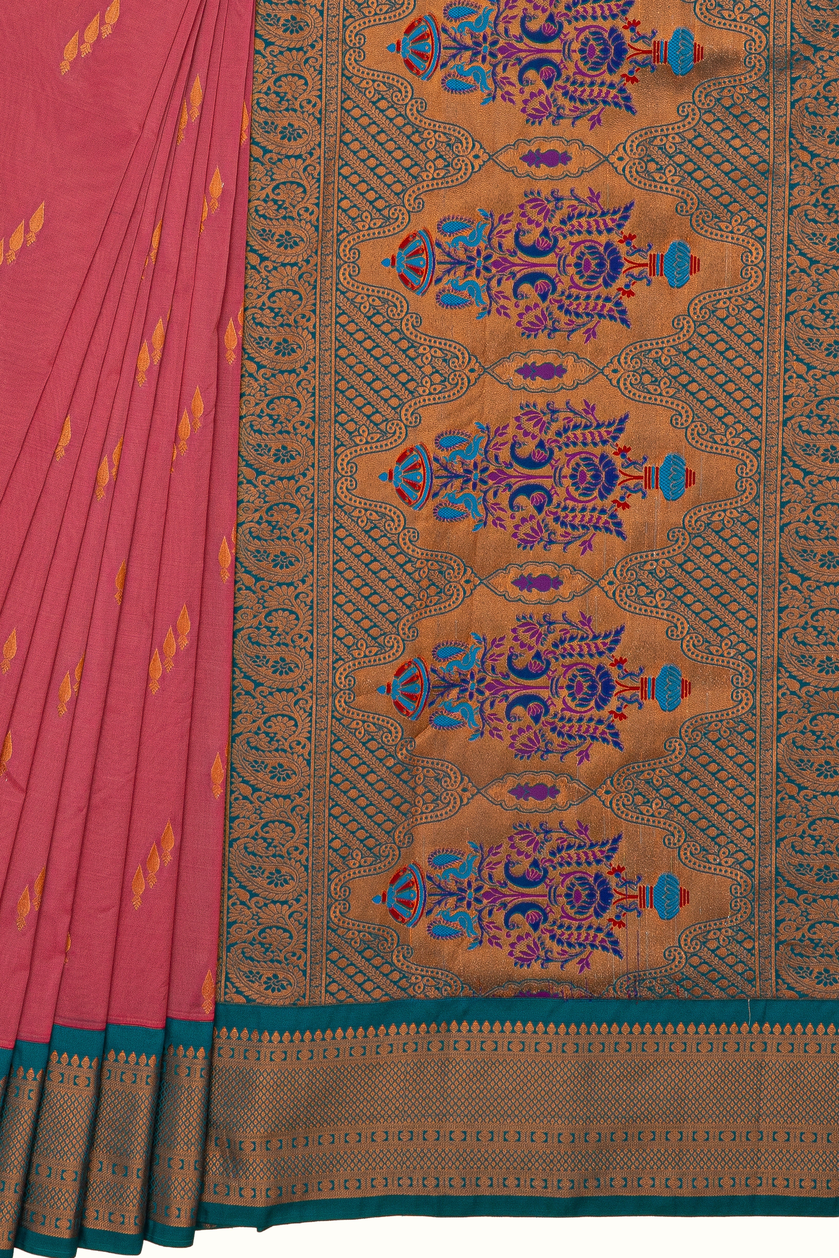 Light Pink Apurva Silk Paithani Saree with Peacock Green border