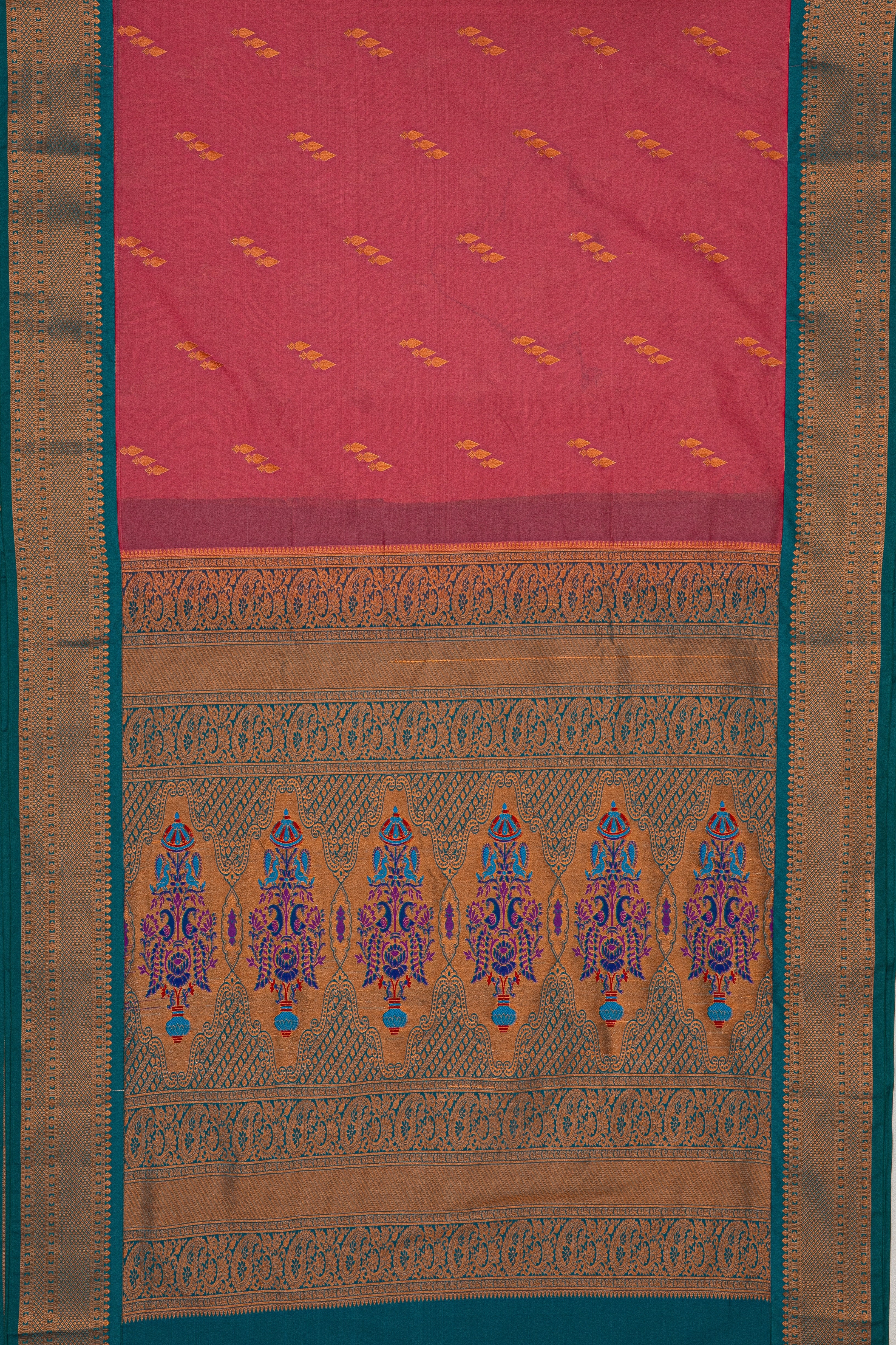 Light Pink Apurva Silk Paithani Saree with Peacock Green border
