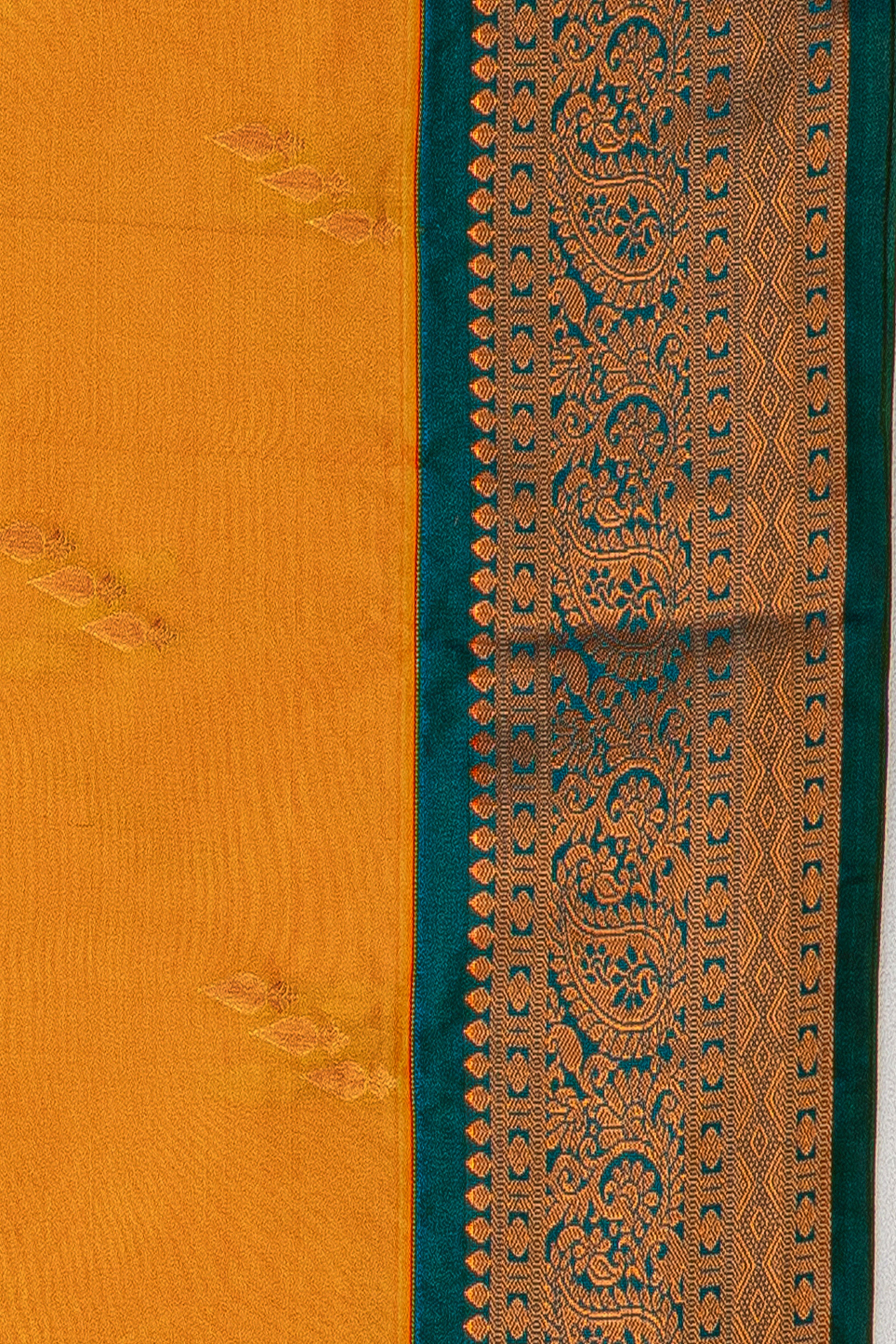 Mustard Yellow Apurva Silk Paithani Saree with Peacock Green border