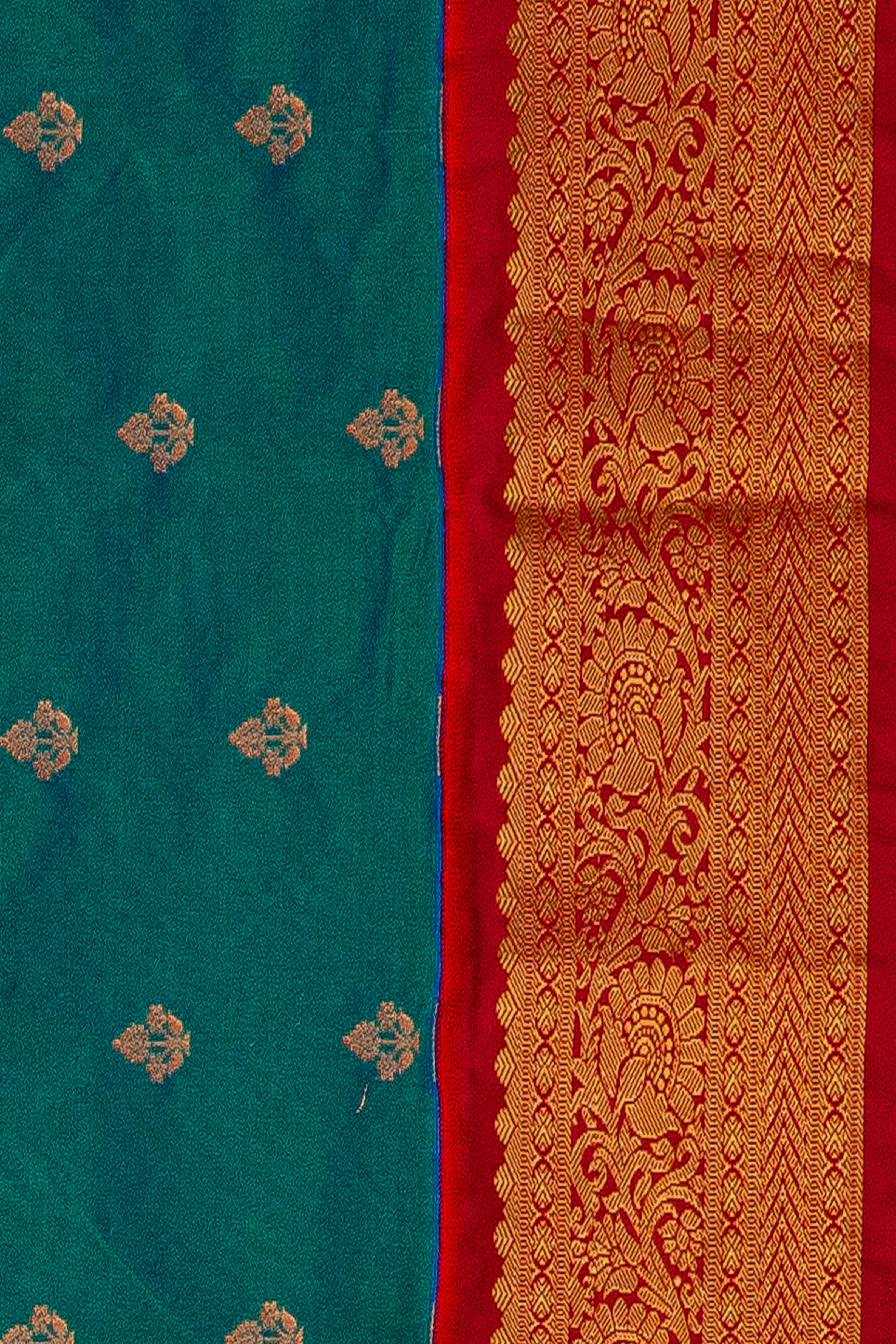 Peacock Blue Apurva Silk Paithani Saree with contrast Red border