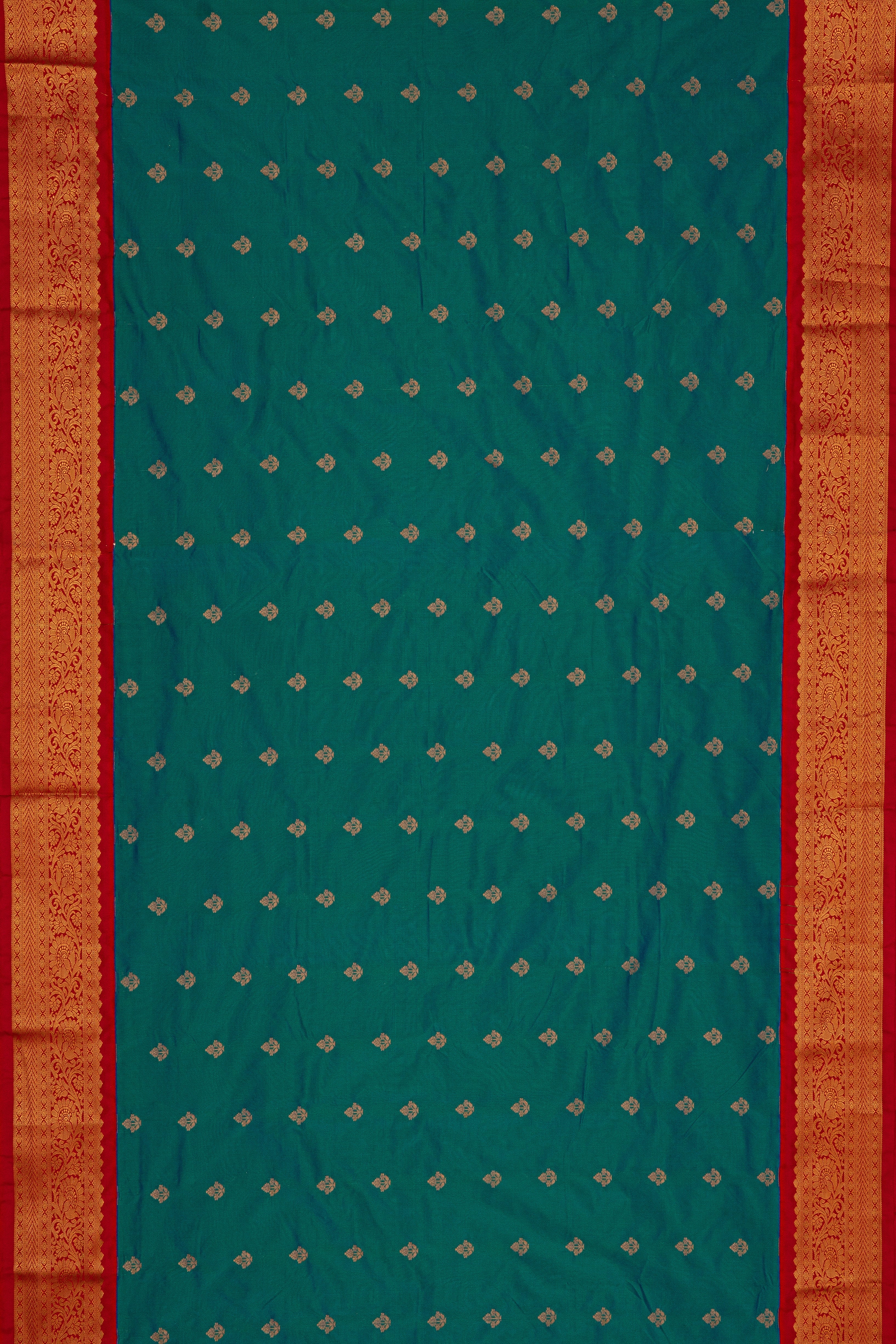 Peacock Blue Apurva Silk Paithani Saree with contrast Red border