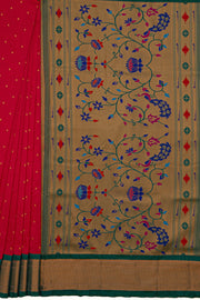 Rani Pink Apurva Silk Kadiyal Paithani Saree with Peacock Green border