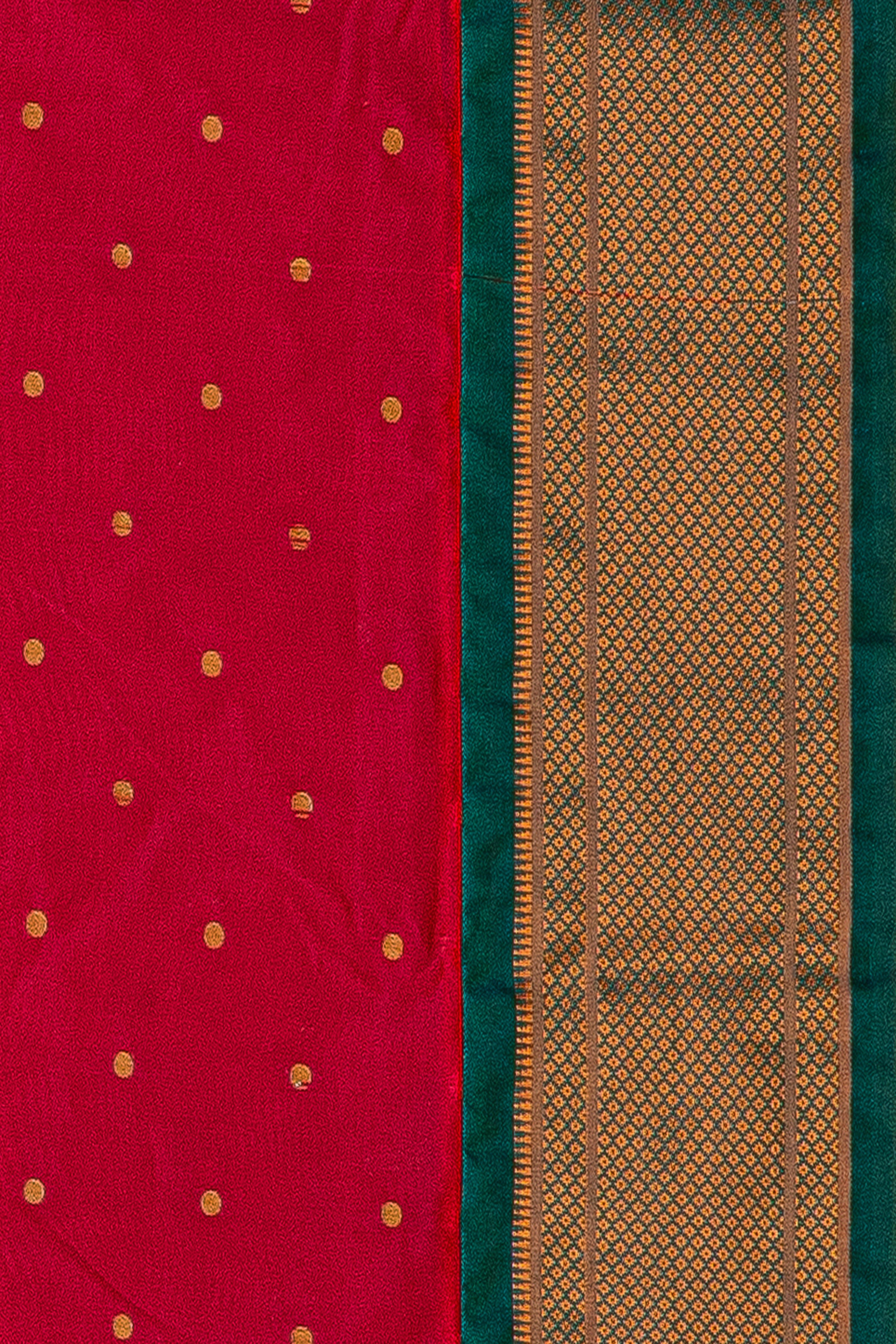 Rani Pink Apurva Silk Kadiyal Paithani Saree with Peacock Green border