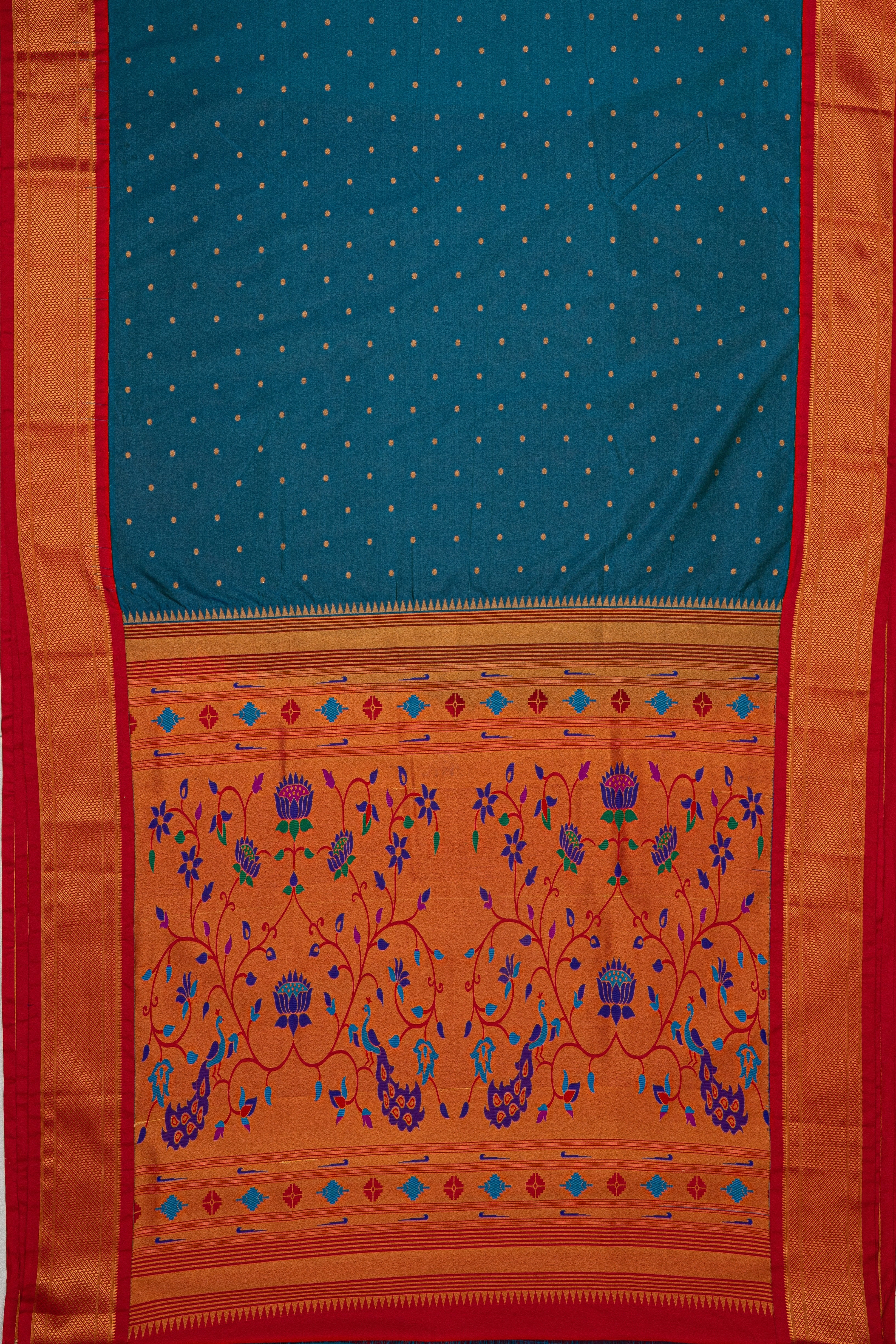 Blue Apurva Silk Paithani Saree with contrast Red border