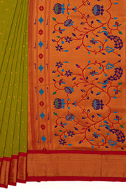 Lime Green Apurva Silk Paithani Saree with contrast Red border