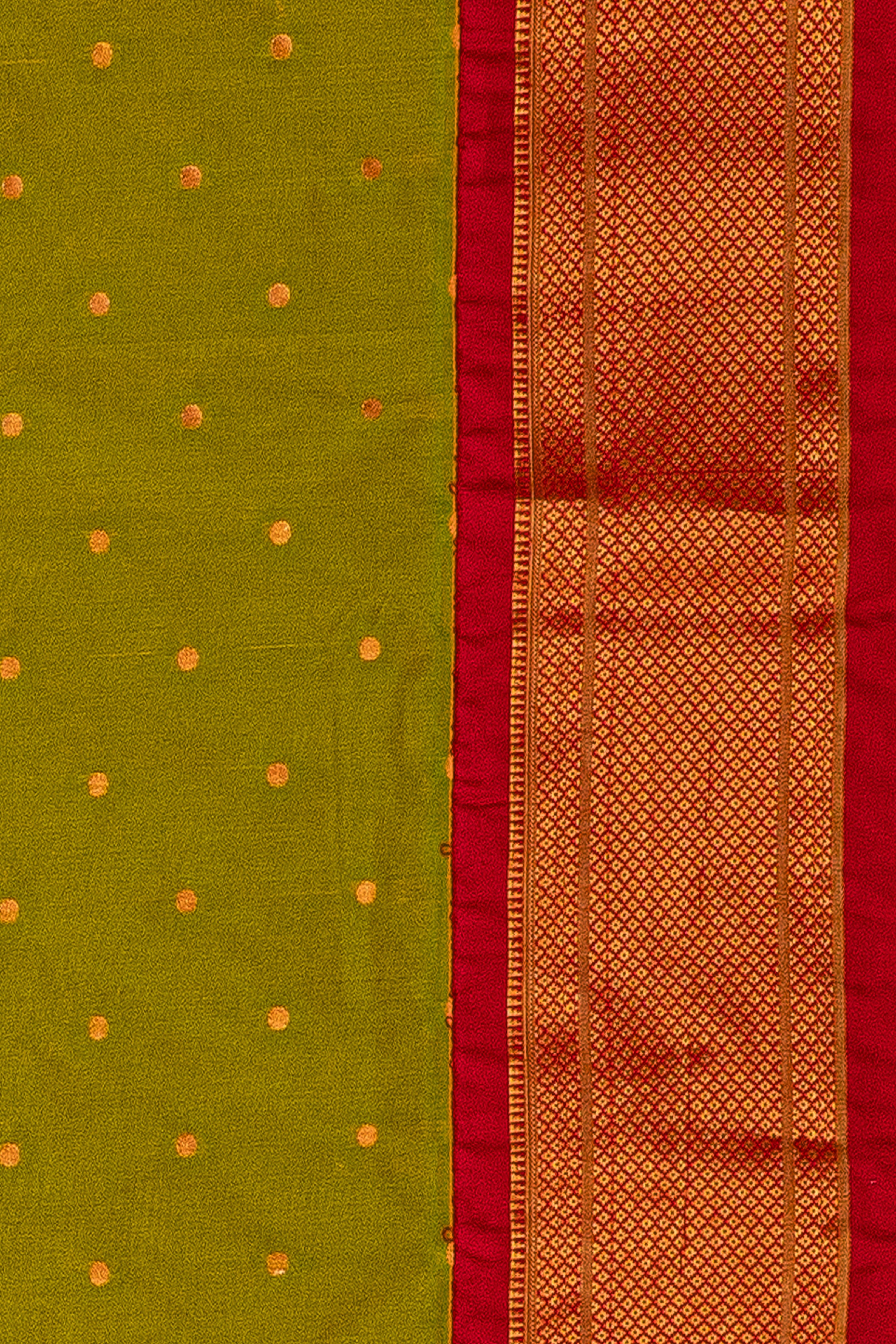 Lime Green Apurva Silk Paithani Saree with contrast Red border