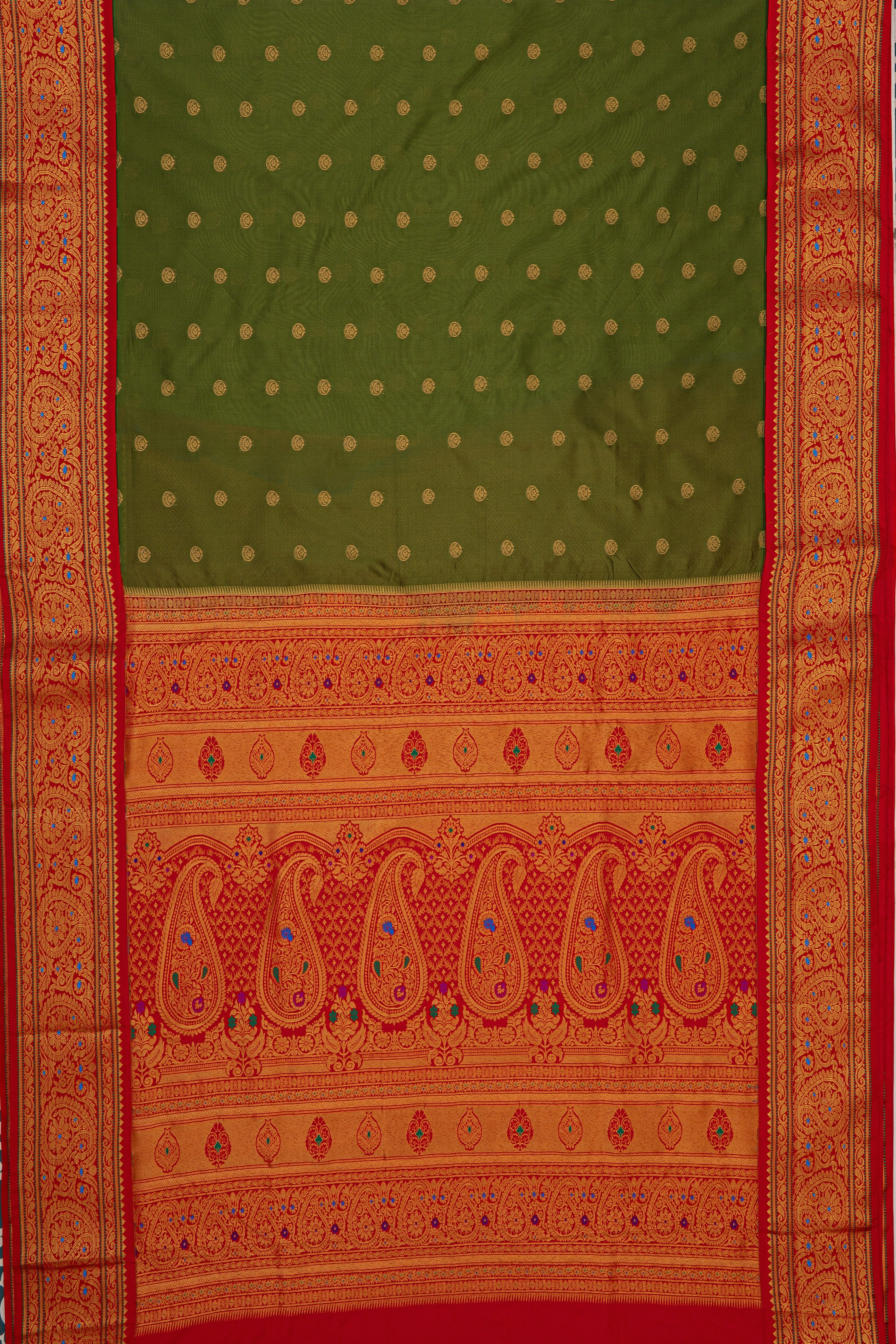 Mehndi Green Apurva Silk Paithani Saree with Red border