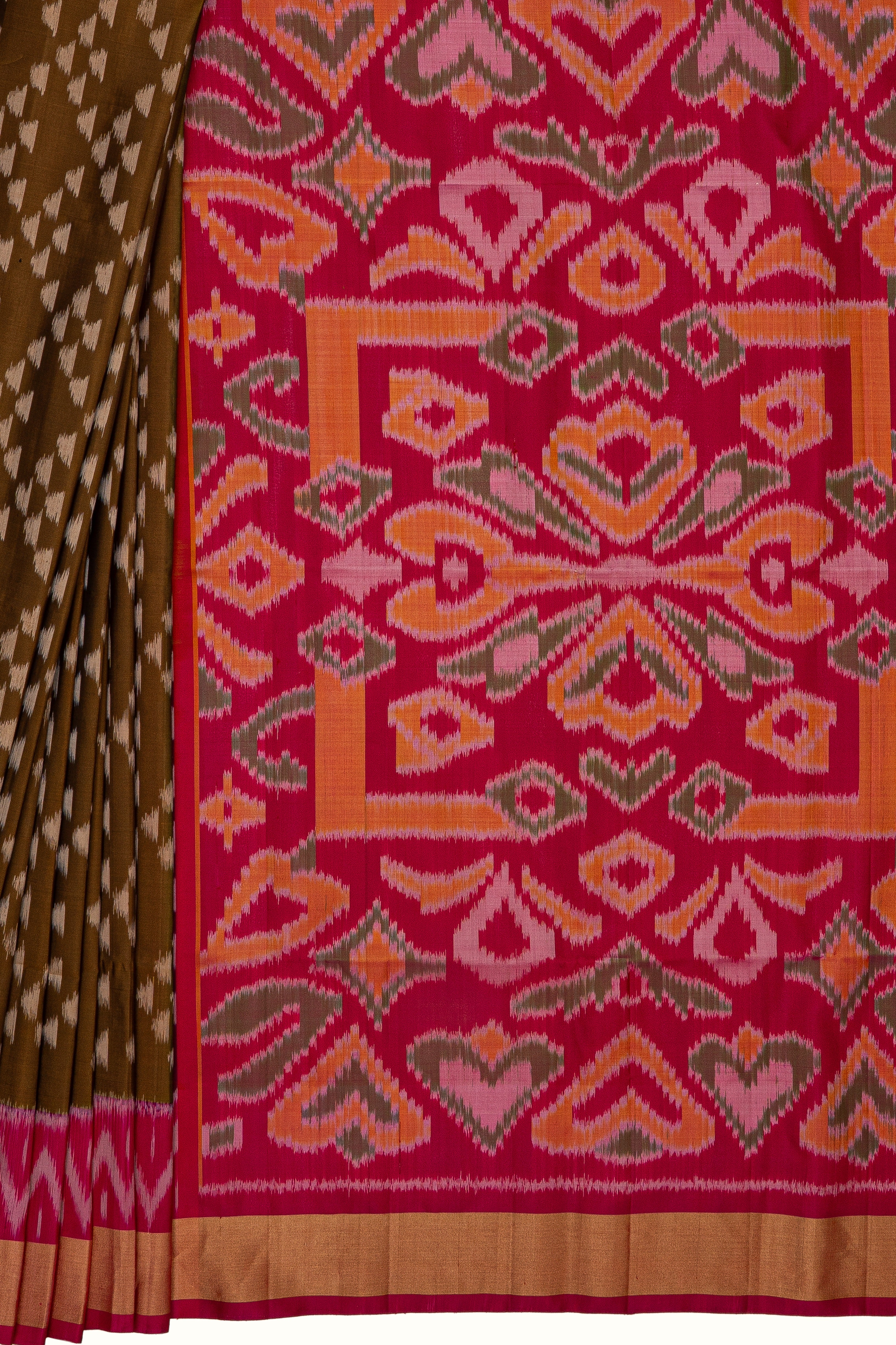 Mehndi Green and Pink Pure Silk Patola Saree