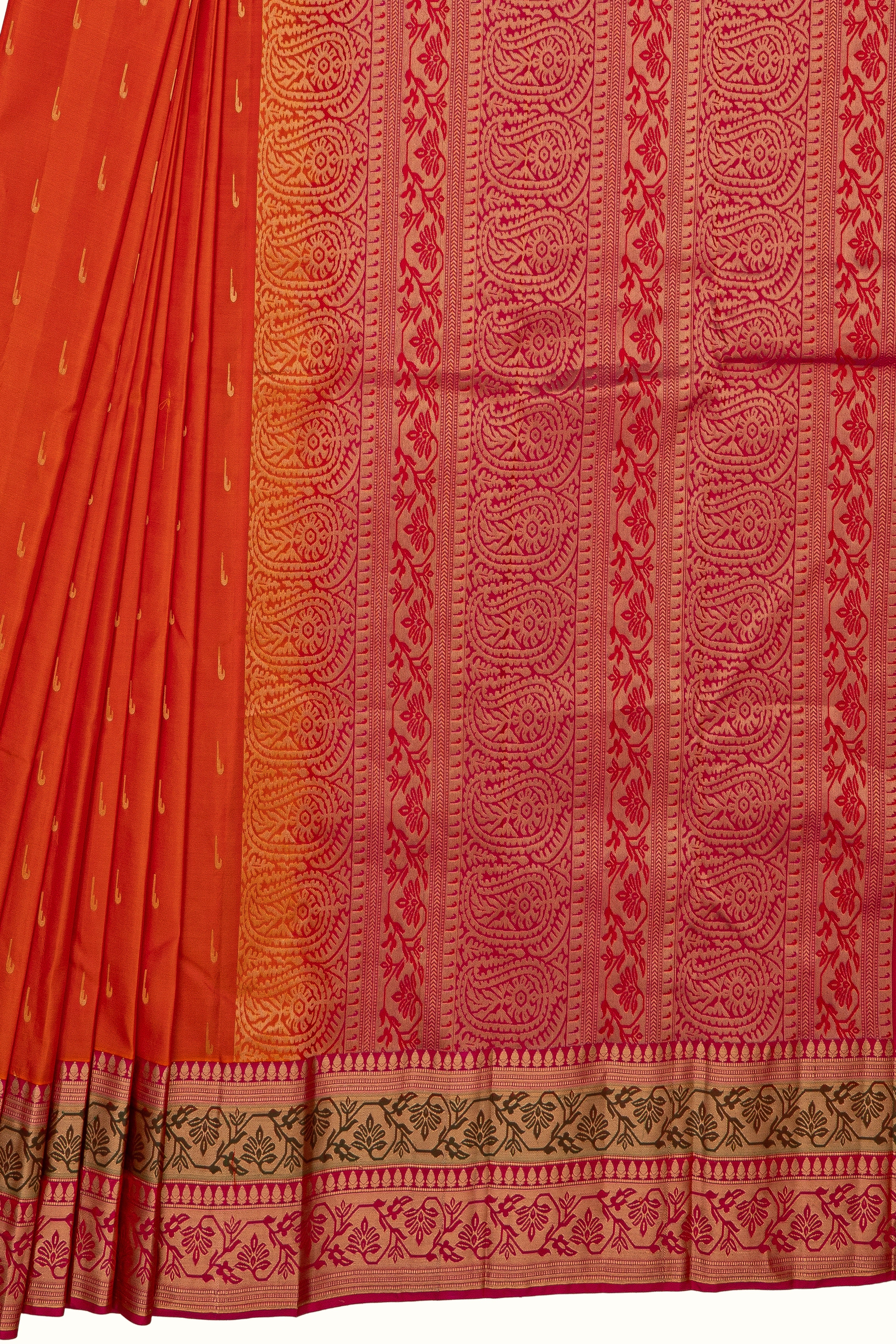 Orange Pure Silk Saree with Asawali border