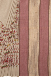 Cream Tussar Silk Saree with Purple Jaal print