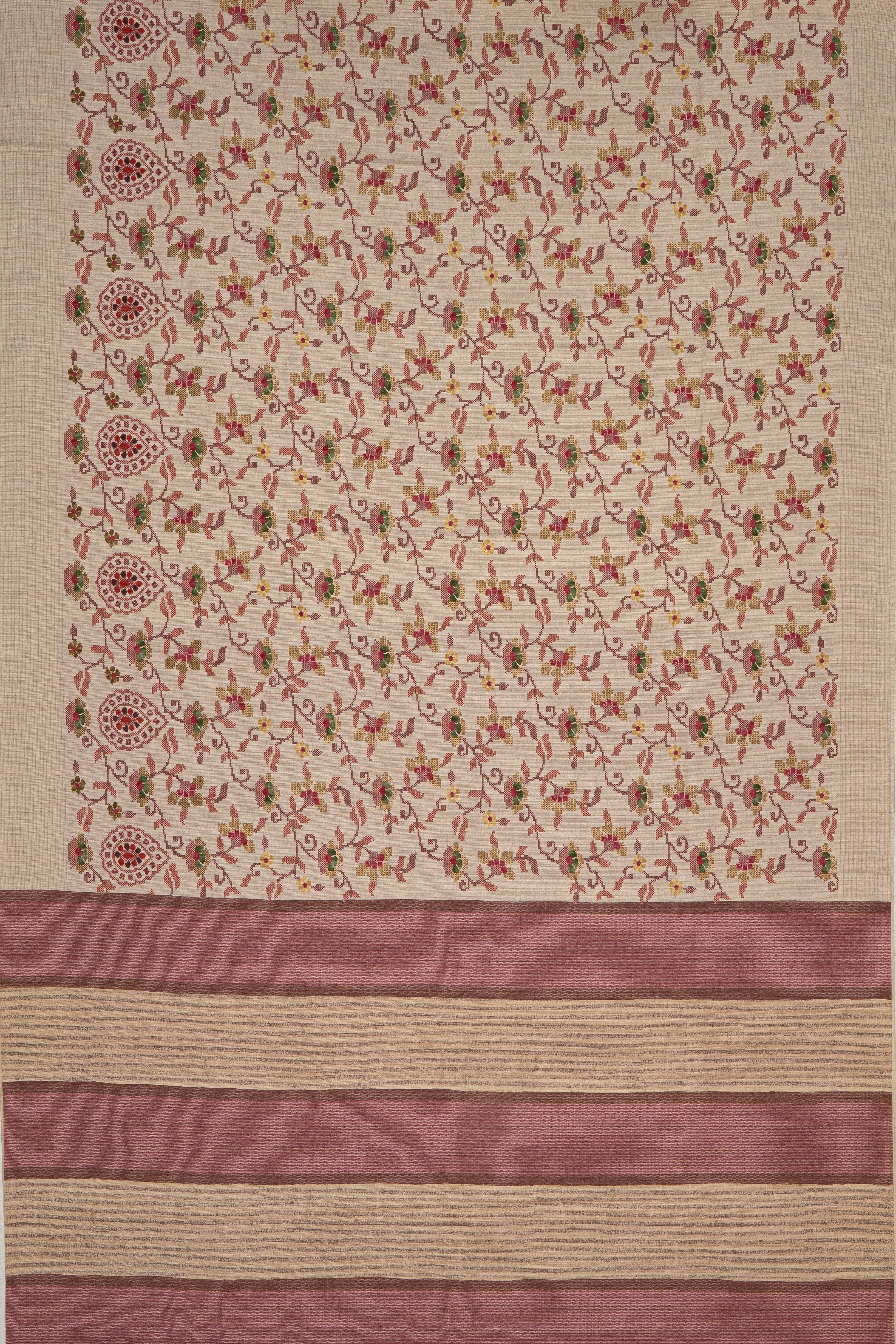 Cream Tussar Silk Saree with Purple Jaal print