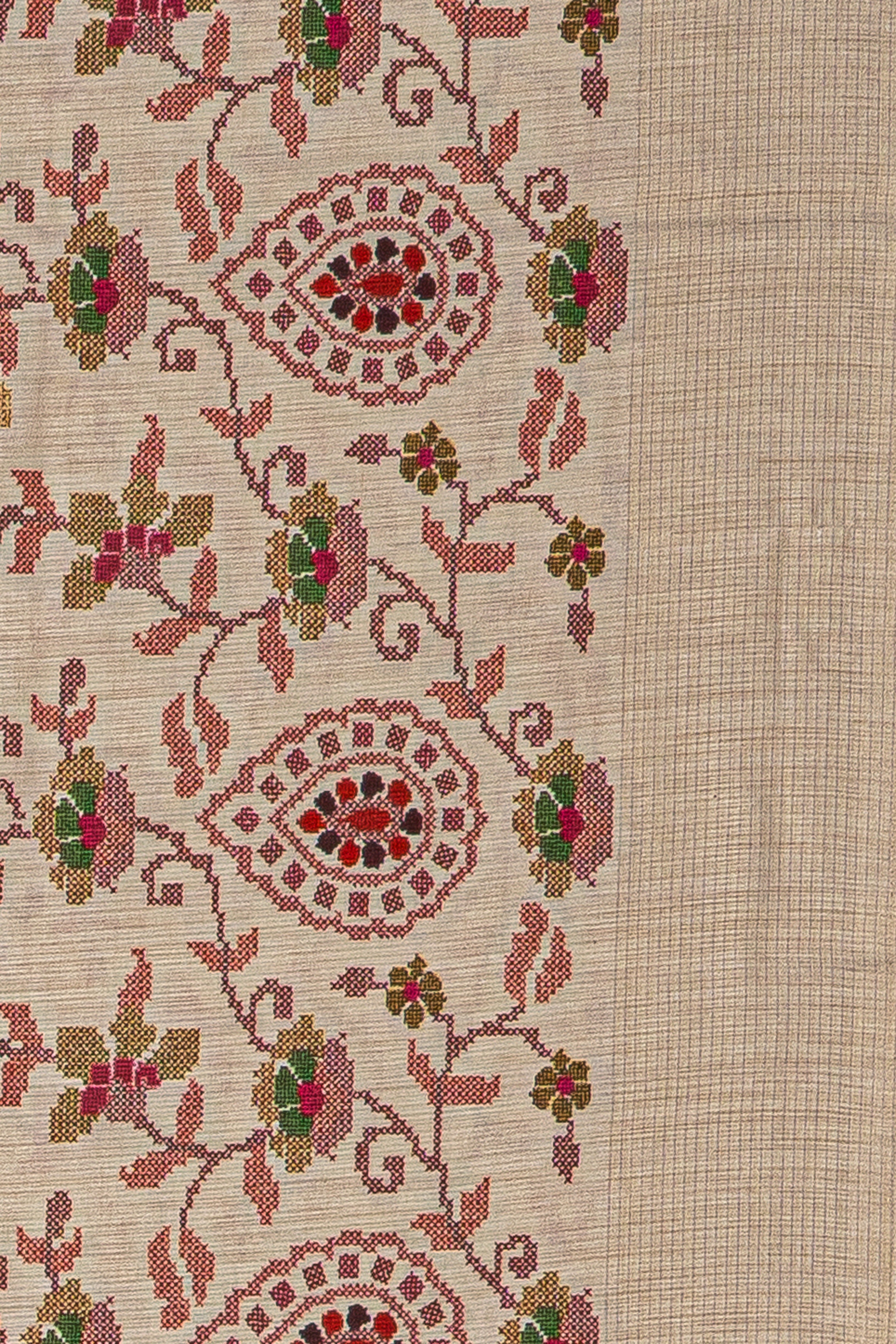 Cream Tussar Silk Saree with Purple Jaal print