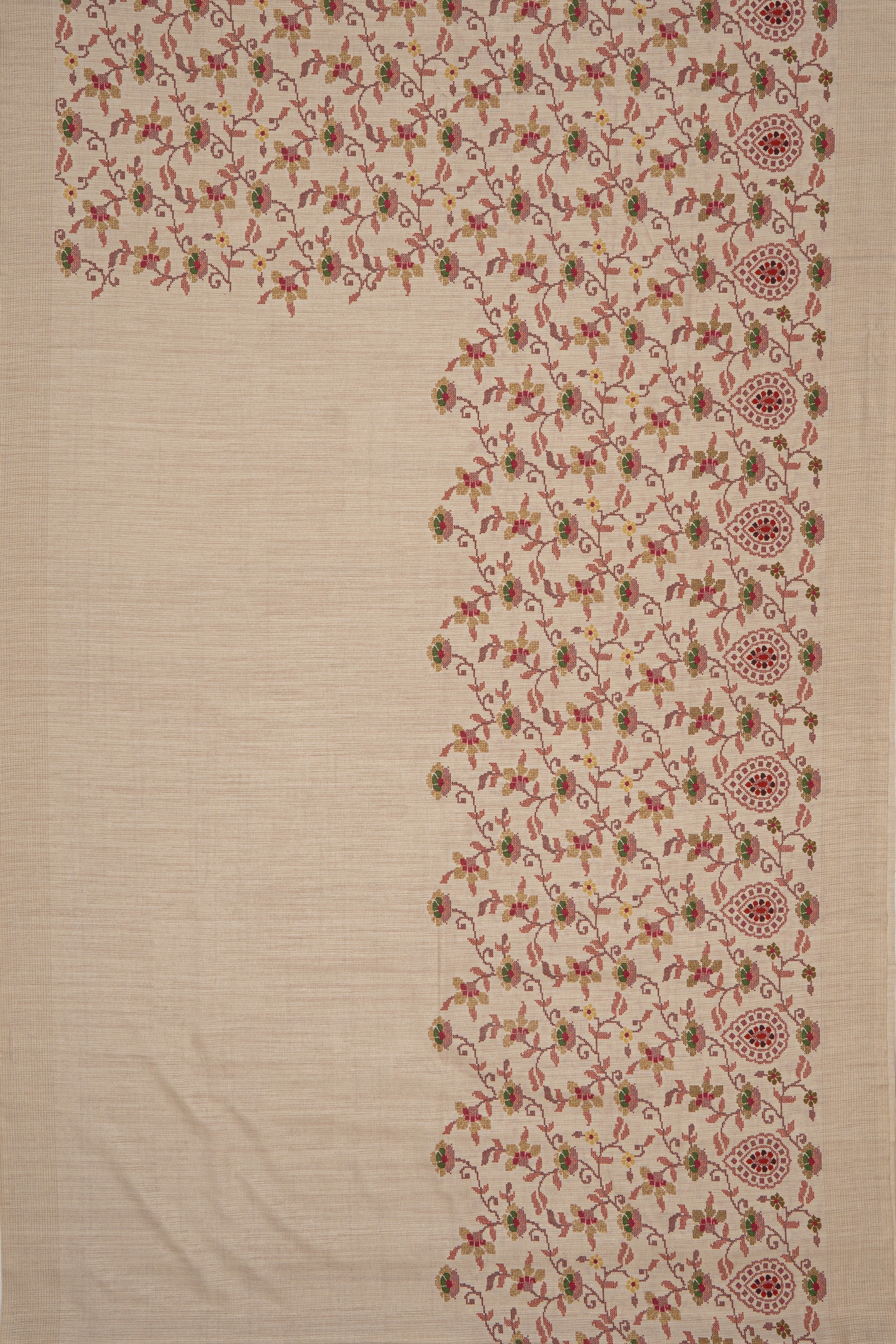 Cream Tussar Silk Saree with Purple Jaal print