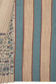 Cream Tussar Silk Saree with Blue Jaal print