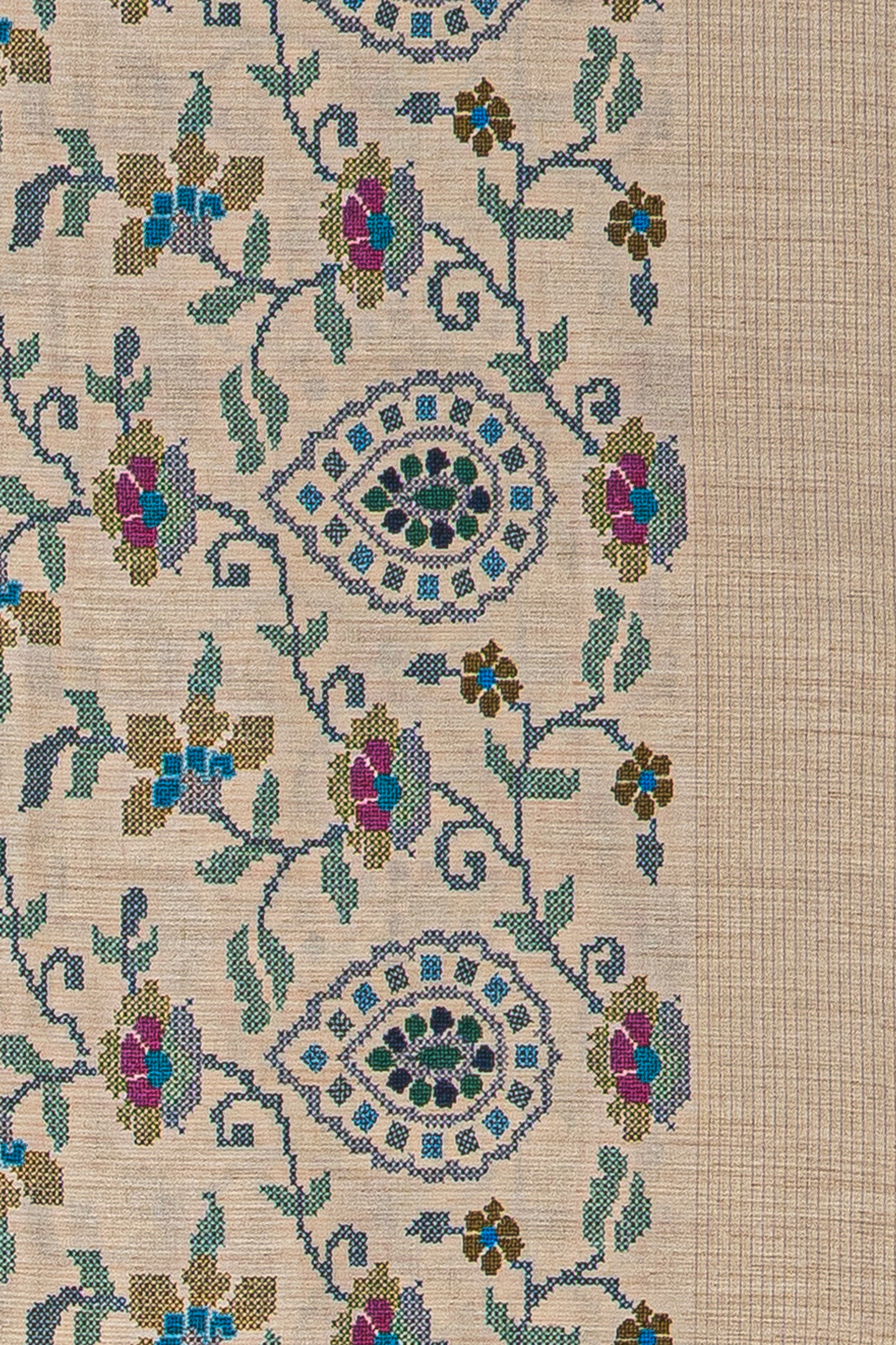 Cream Tussar Silk Saree with Blue Jaal print