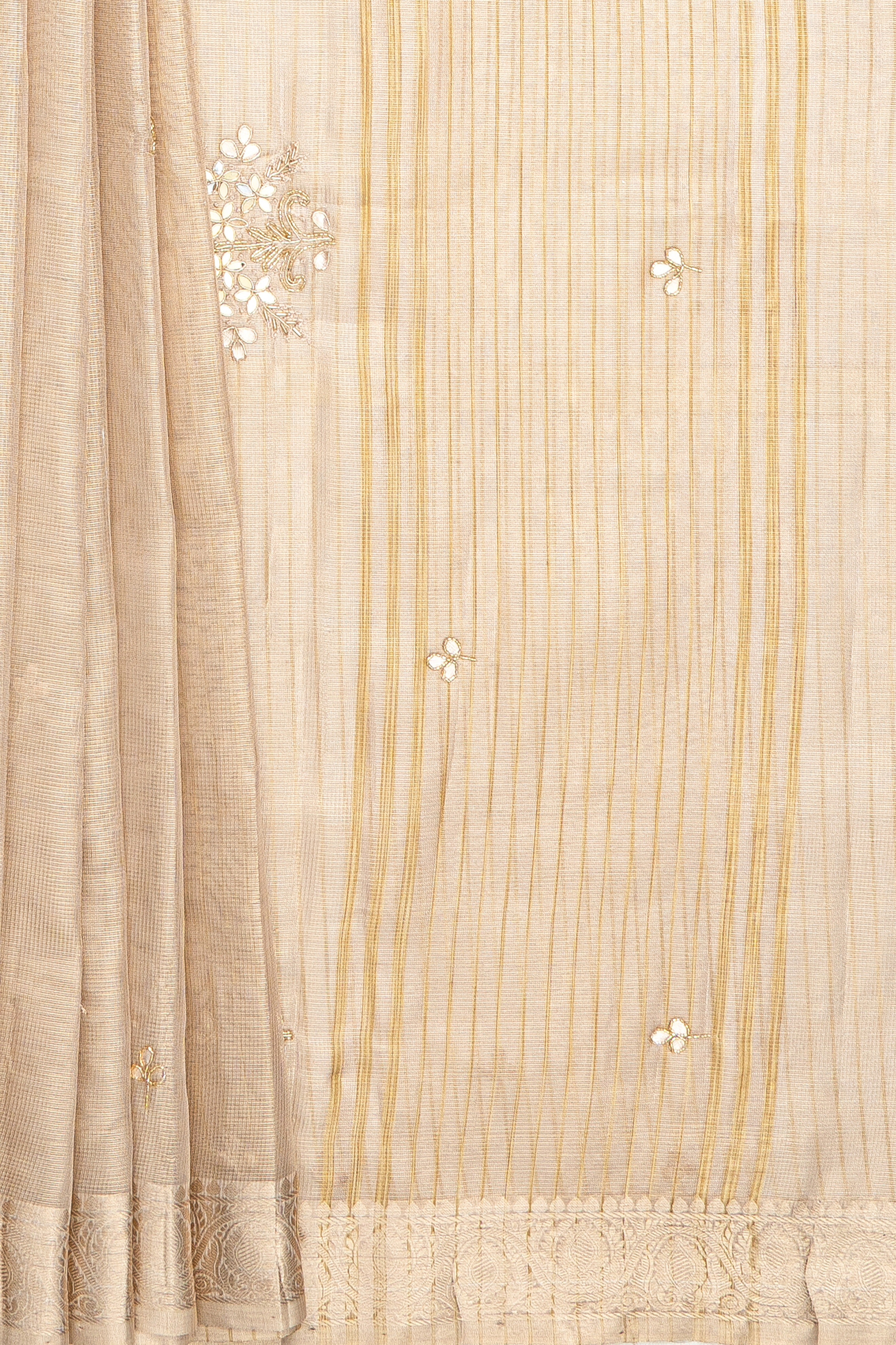 White Gold Tissue Silk Saree with Gota Patti Stonework