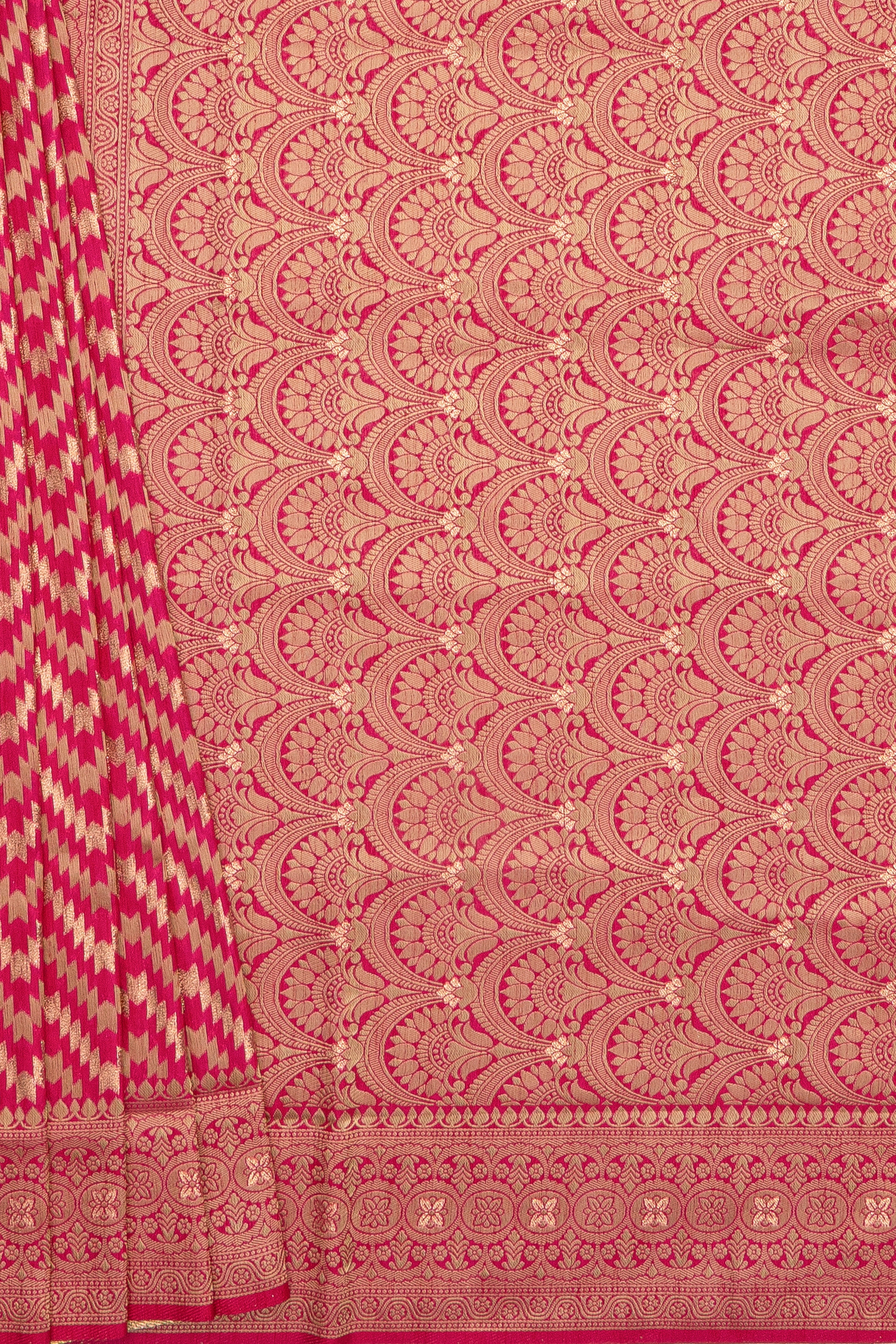 Rani Pink Dola Silk Saree with Geometric stripes