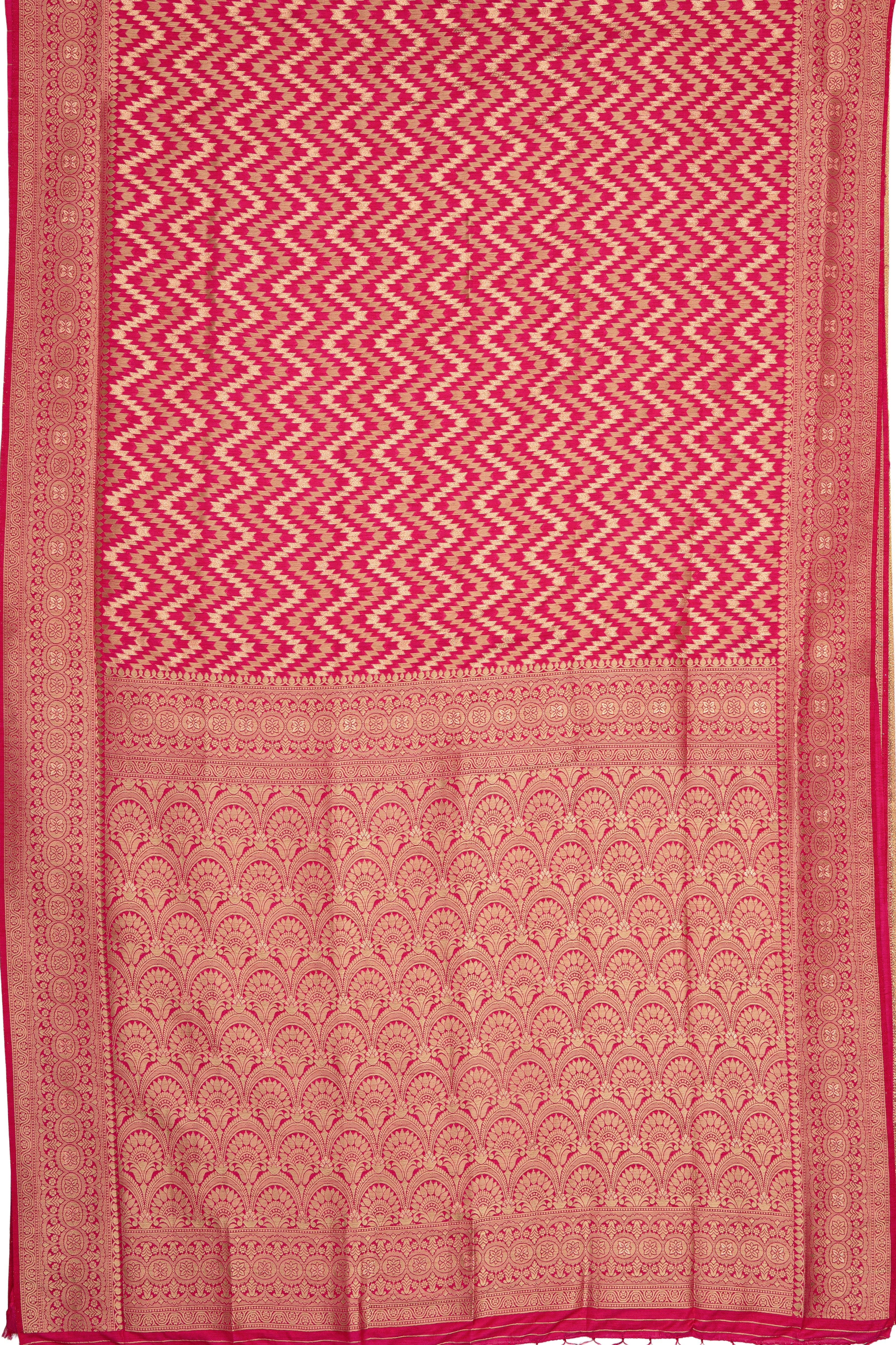 Rani Pink Dola Silk Saree with Geometric stripes