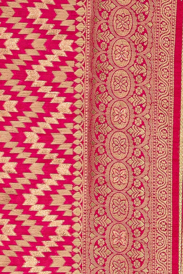 Rani Pink Dola Silk Saree with Geometric stripes