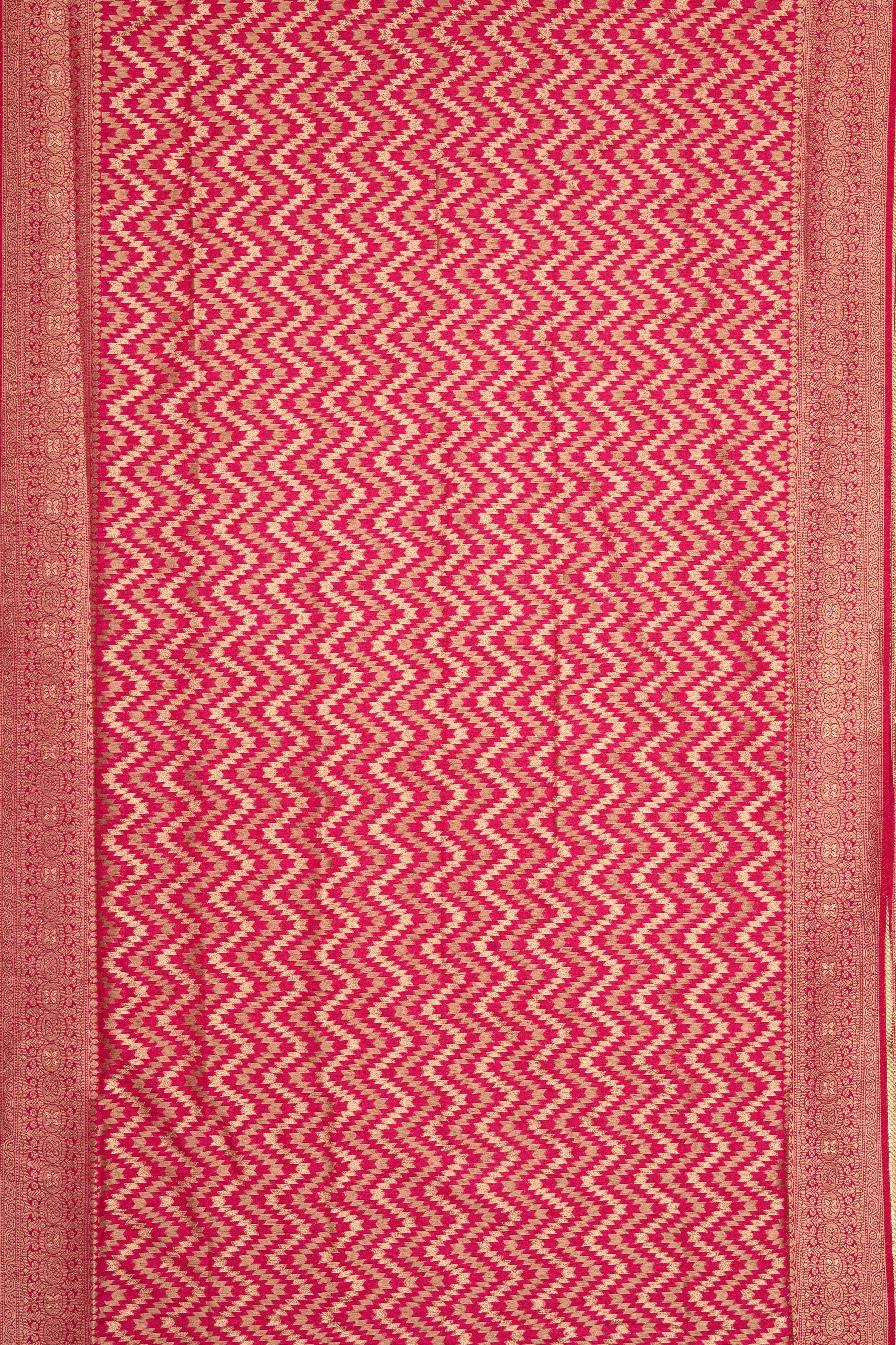 Rani Pink Dola Silk Saree with Geometric stripes