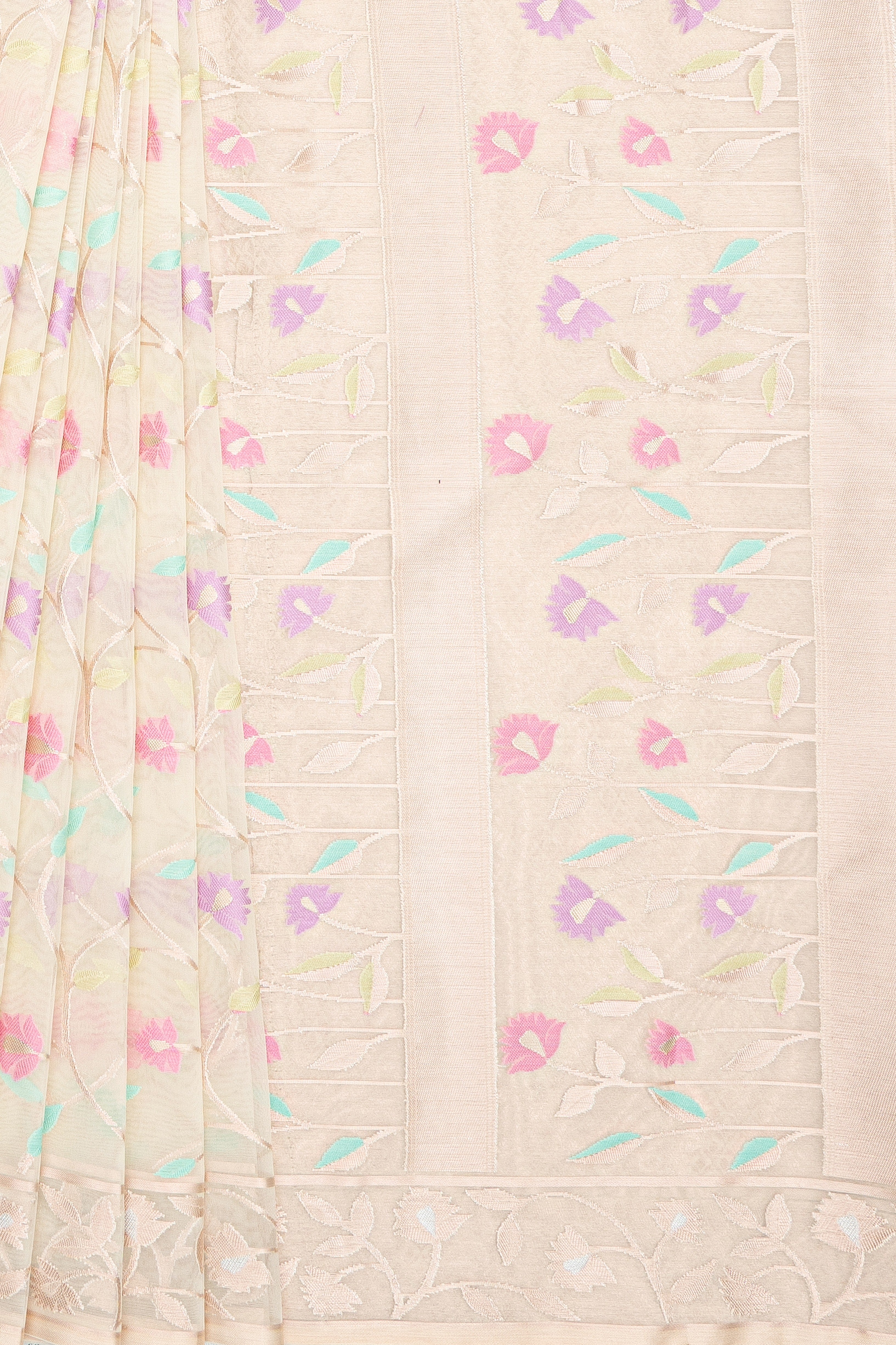 Cream Organza Saree with Veil Zariwork