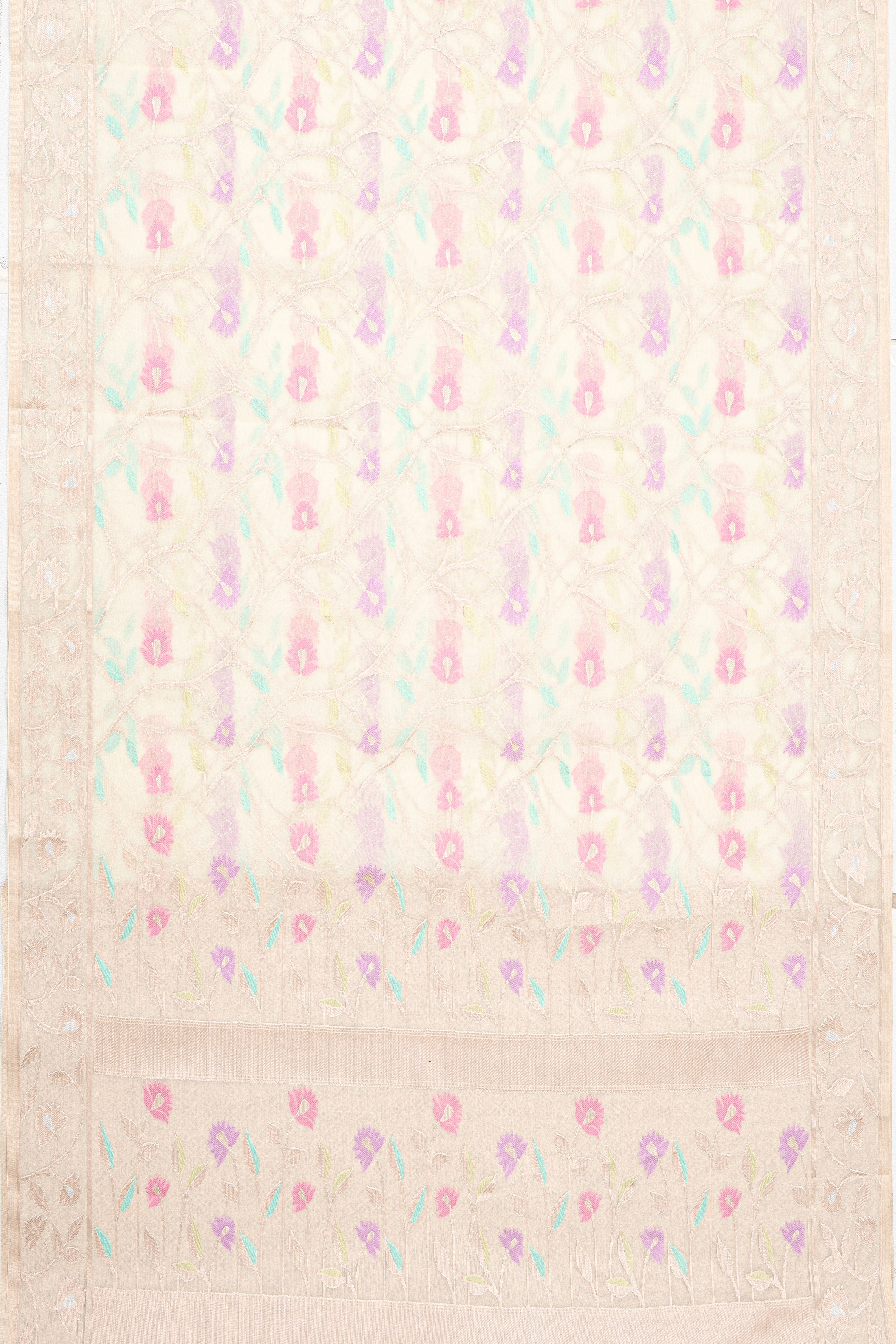 Cream Organza Saree with Veil Zariwork
