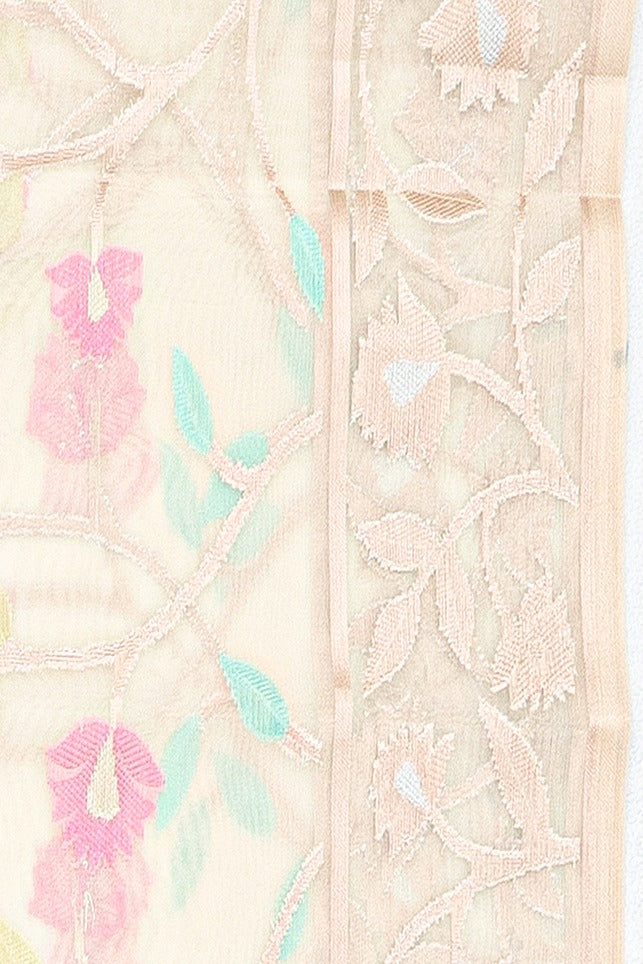 Cream Organza Saree with Veil Zariwork