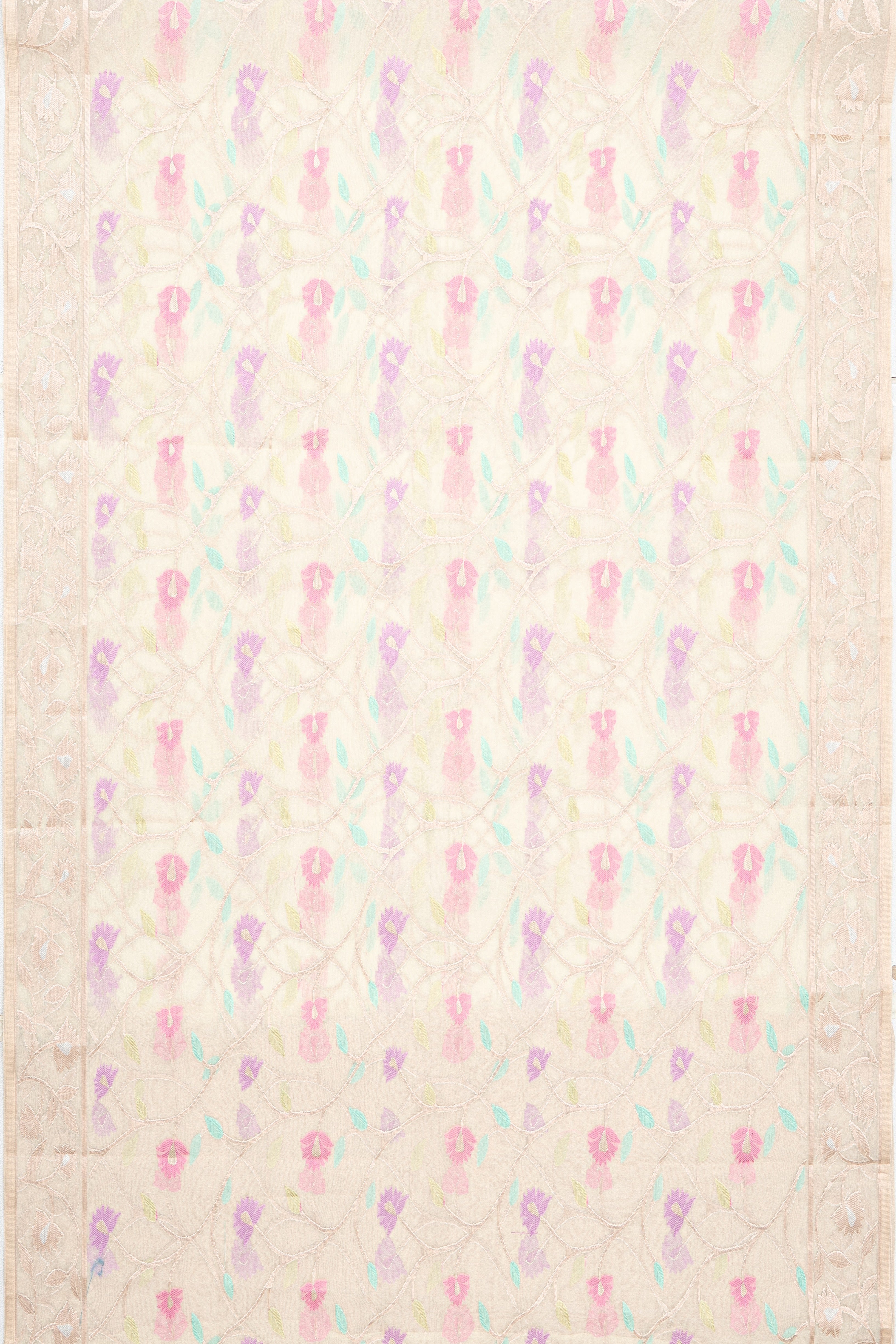 Cream Organza Saree with Veil Zariwork