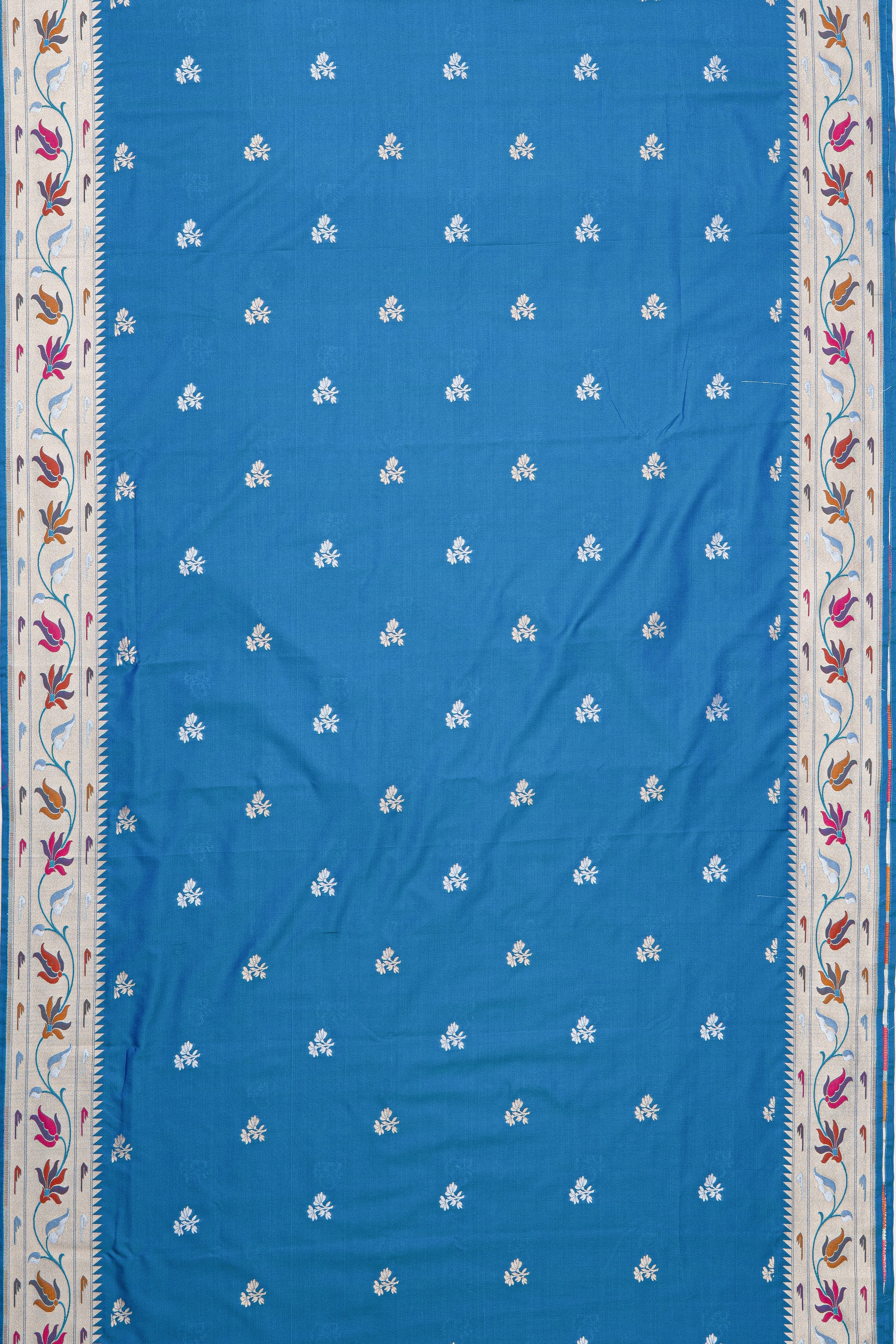 Blue Katan Silk Saree with Lotus border