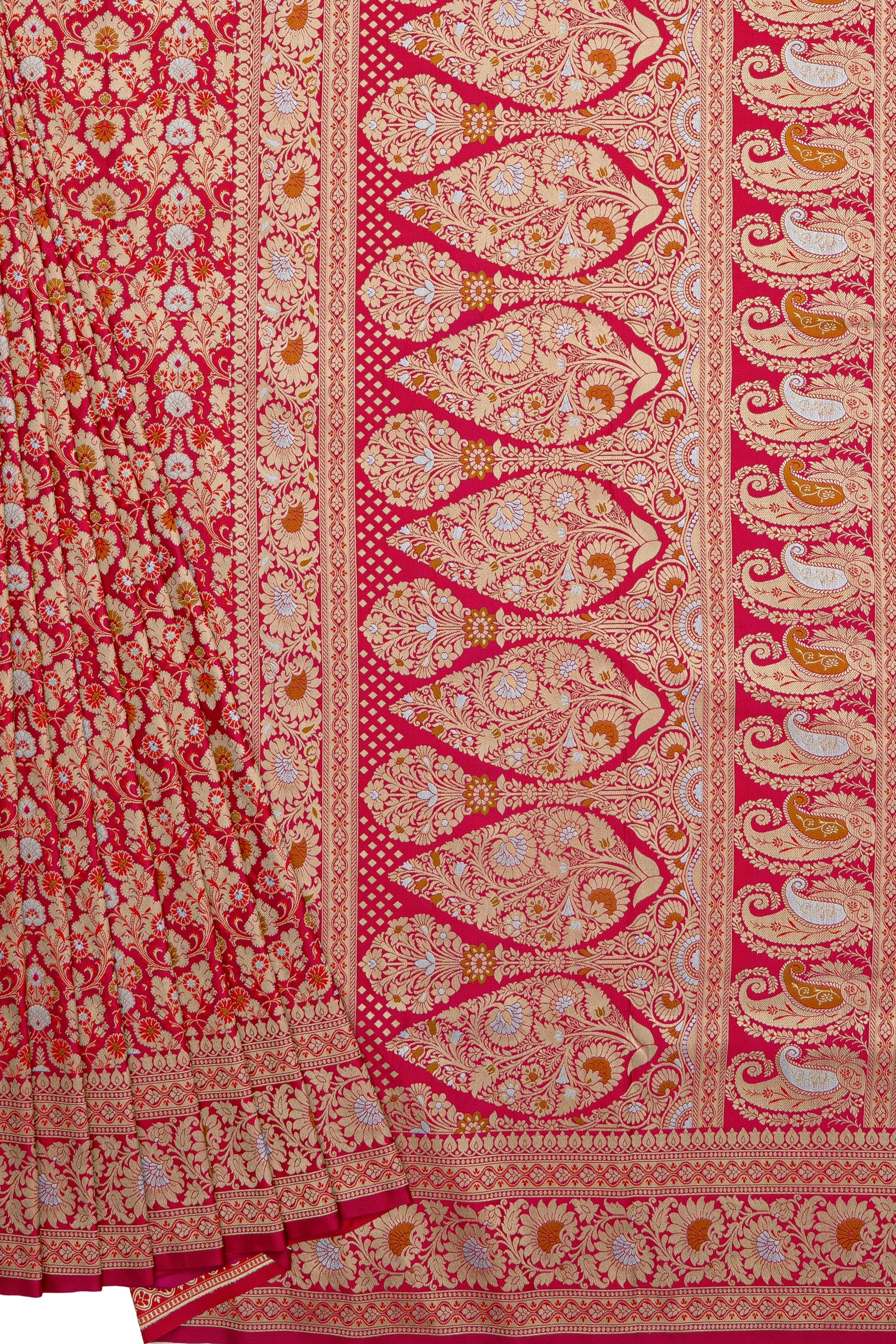 Rani Pink Katan Silk Jamawar Banarasi Saree