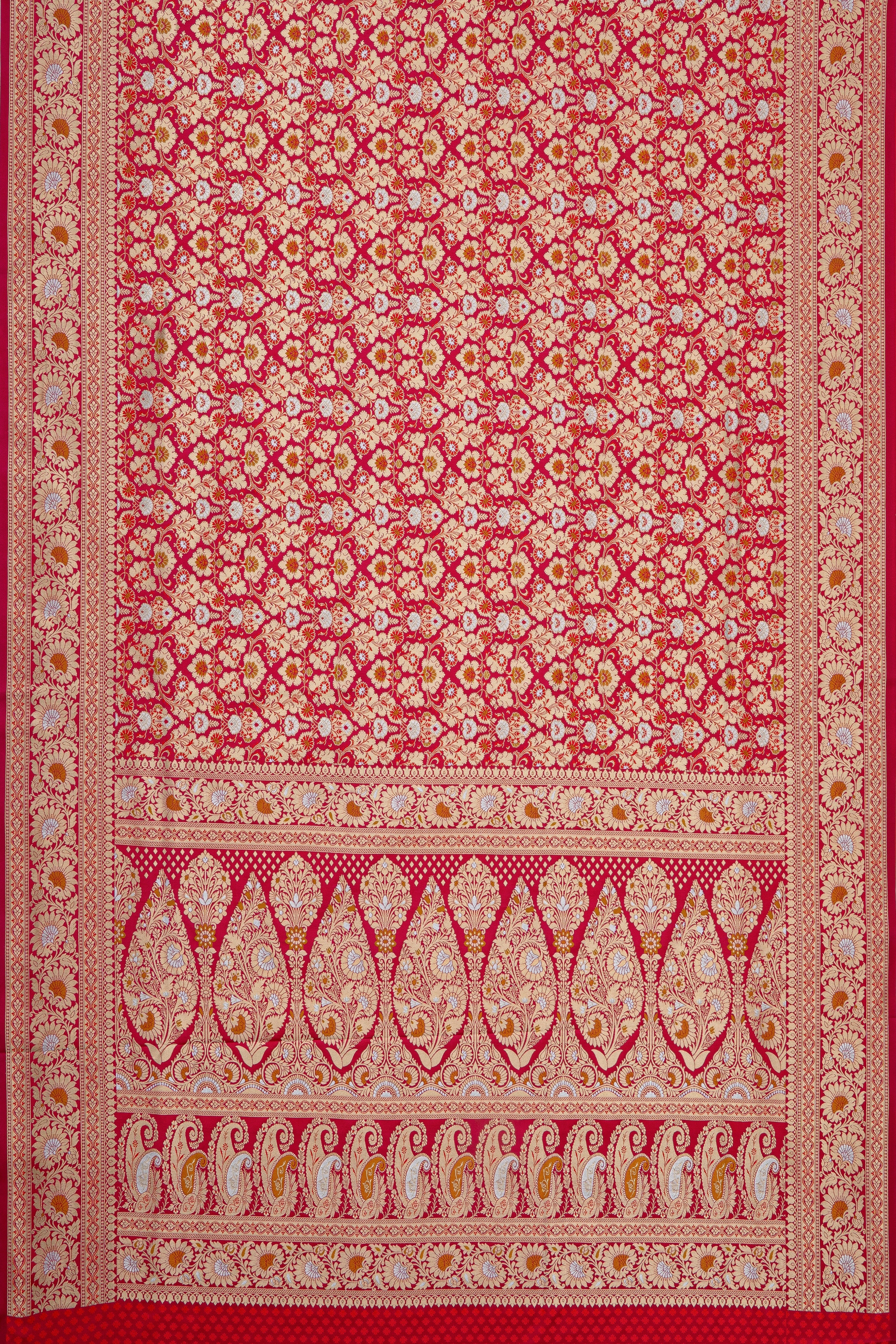 Rani Pink Katan Silk Jamawar Banarasi Saree