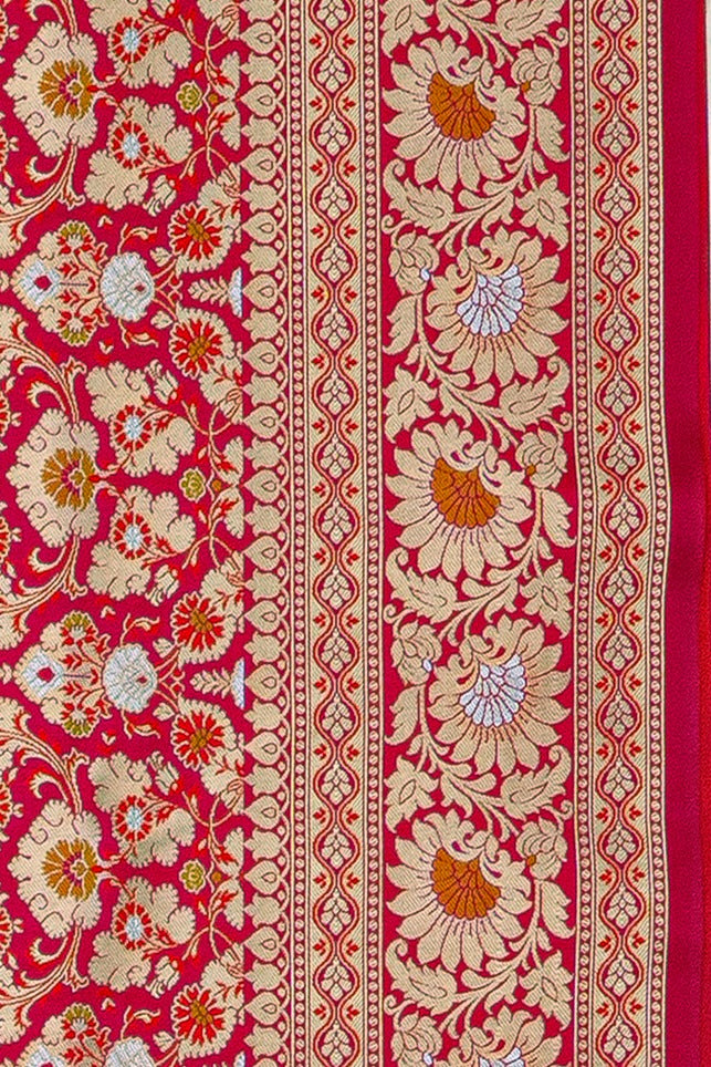 Rani Pink Katan Silk Jamawar Banarasi Saree